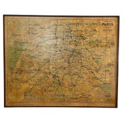 Retro Large French Paris Metro Map 1960s