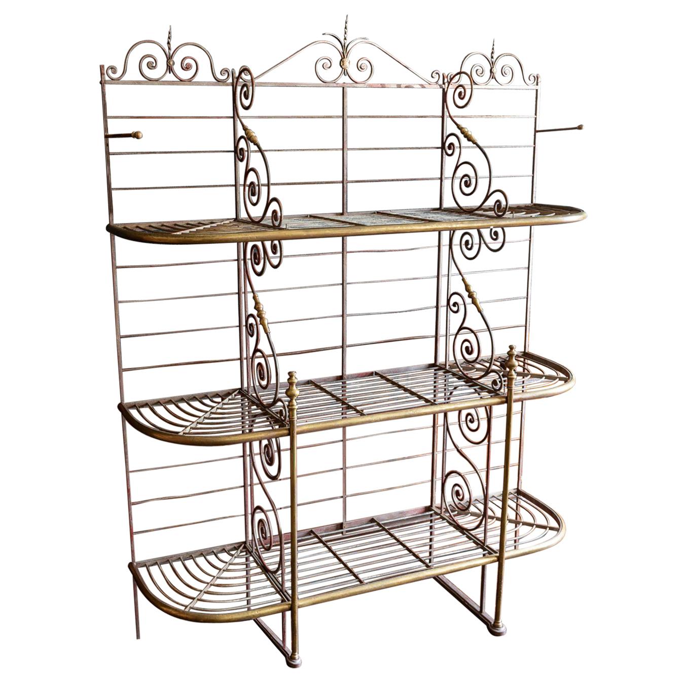 Large French Parisian Wrought Iron & Brass Boulangerie Baker's Rack, circa 1900