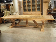 Gran Mesa de Comedor Francesa con Tablero de Parquet hecho con Vigas de Roble Rubio Antiguo