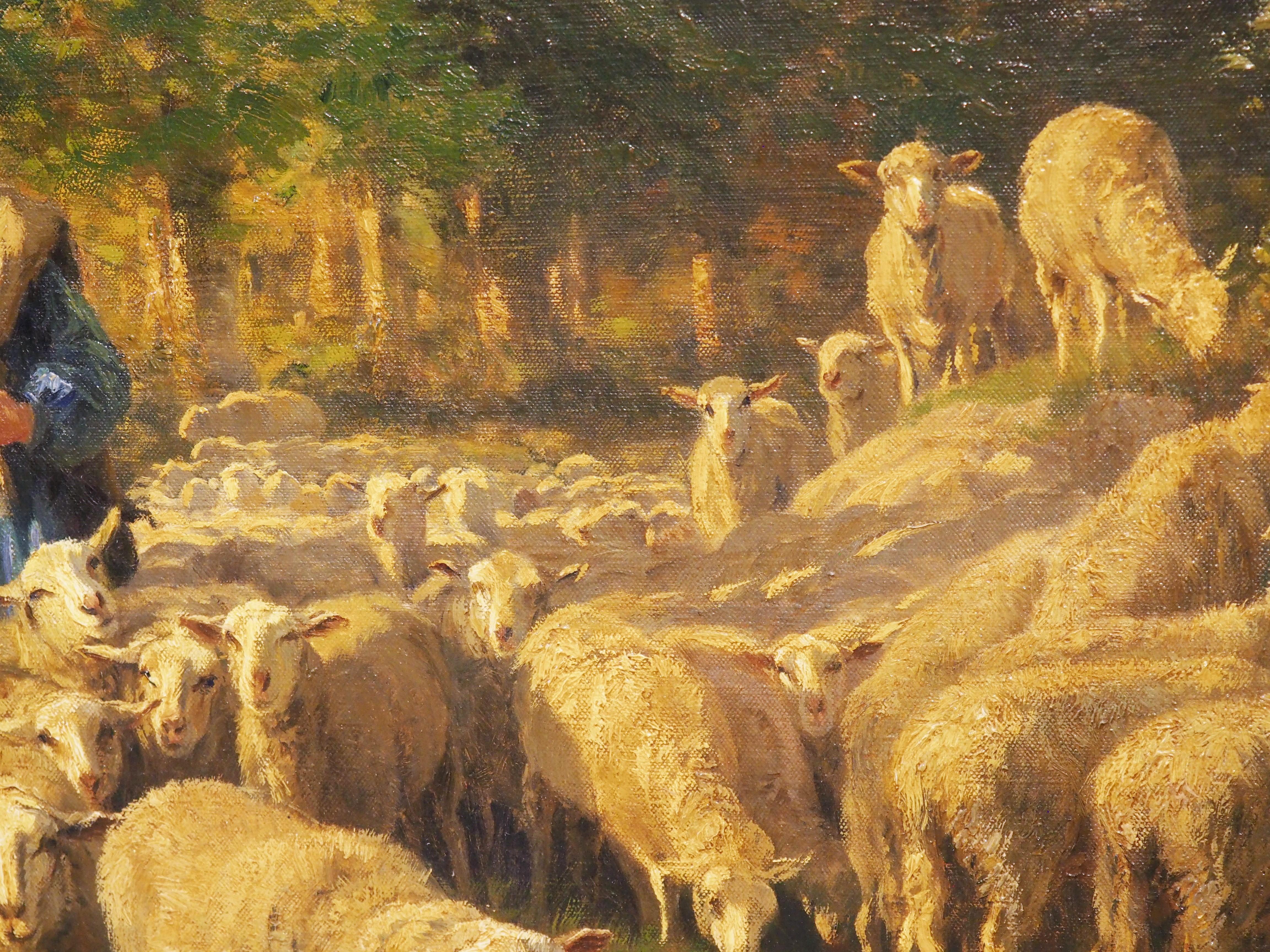 Large French Pastoral Oil on Canvas by Adolphe Marais 1856-1940, H-64 3/8 Inches For Sale 8