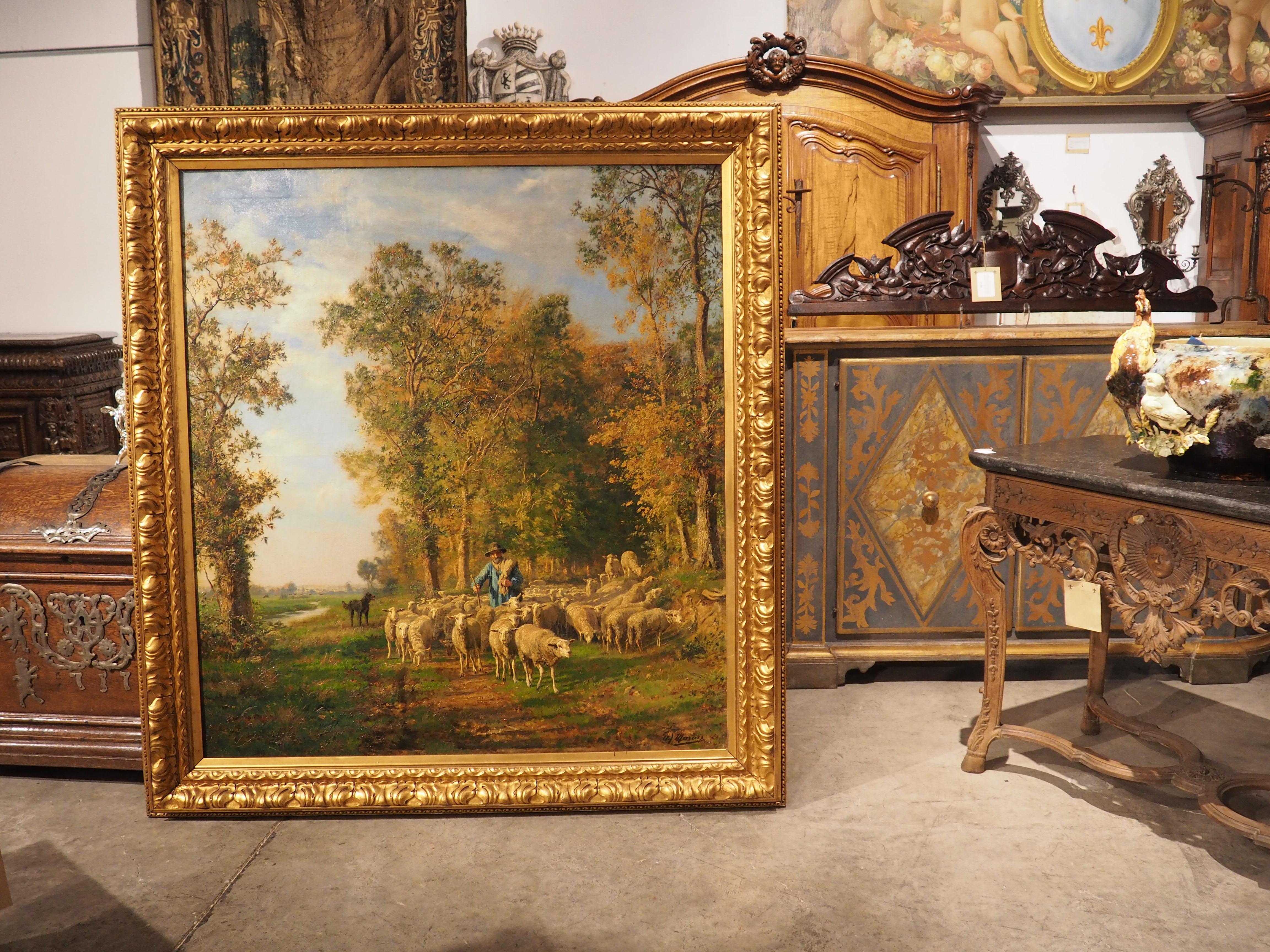 Large French Pastoral Oil on Canvas by Adolphe Marais 1856-1940, H-64 3/8 Inches For Sale 13
