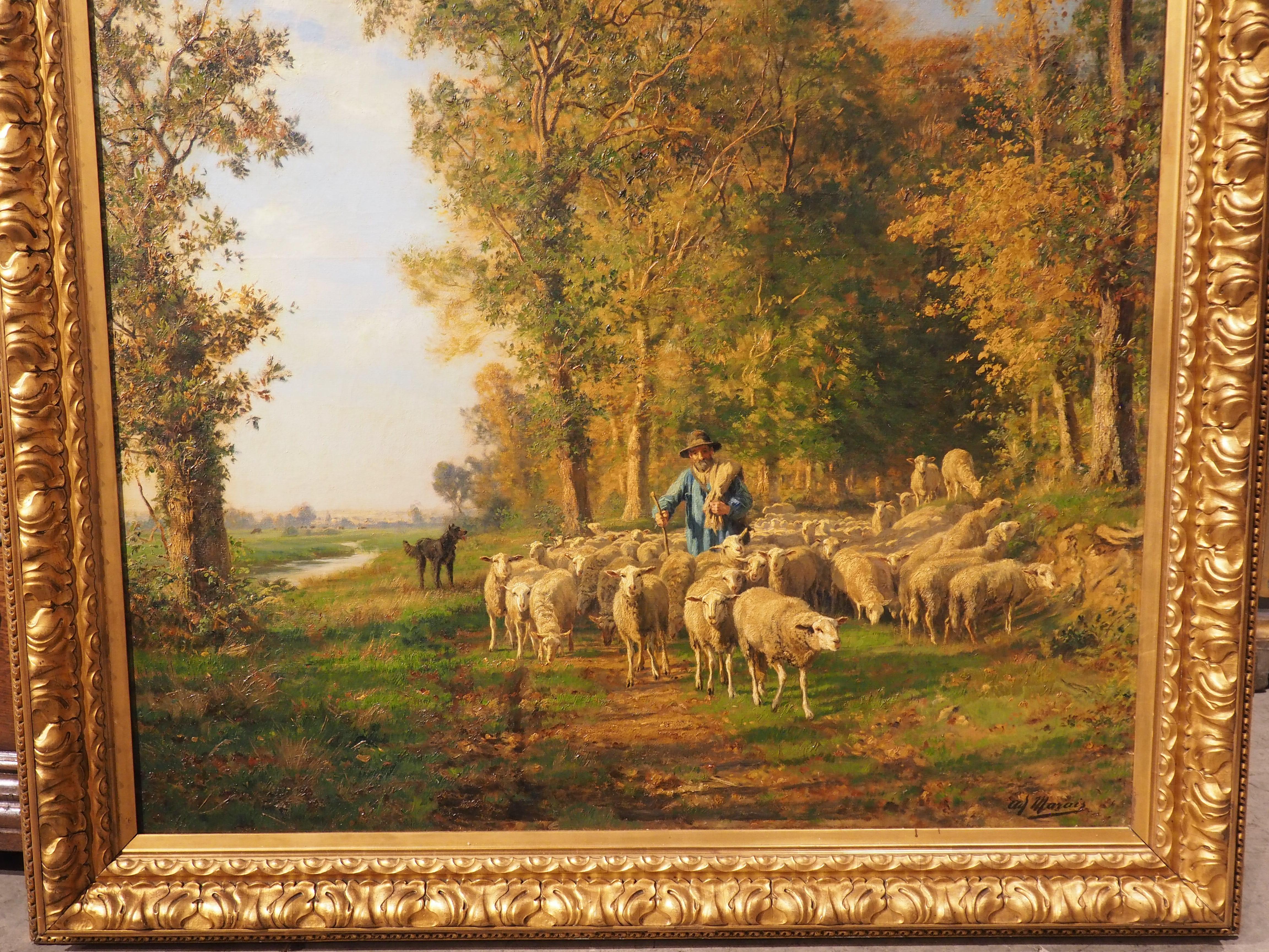 Large French Pastoral Oil on Canvas by Adolphe Marais 1856-1940, H-64 3/8 Inches For Sale 14