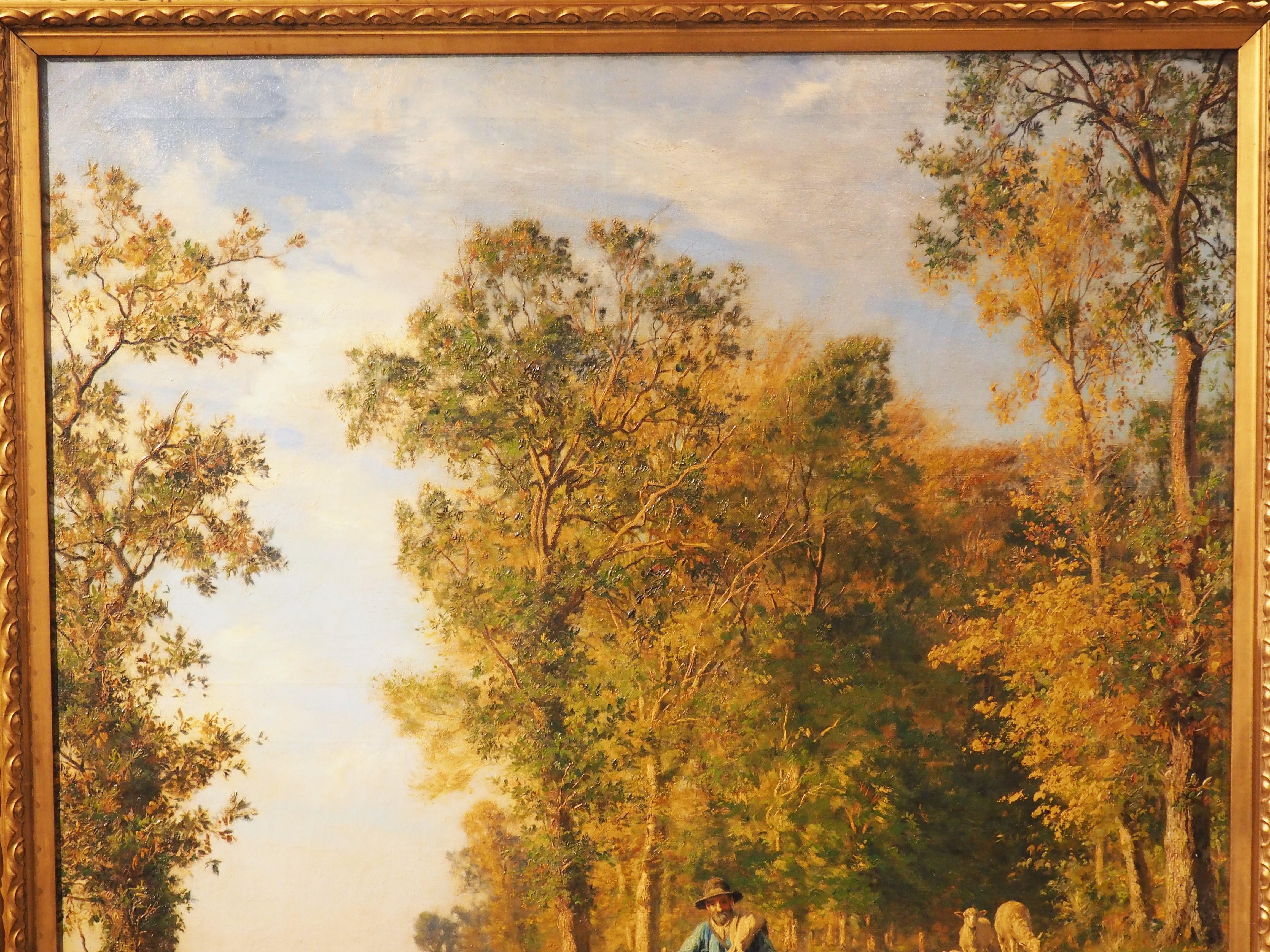 Grande olio pastorale francese su tela di Adolphe Marais 1856-1940, H. H. 64 3/8