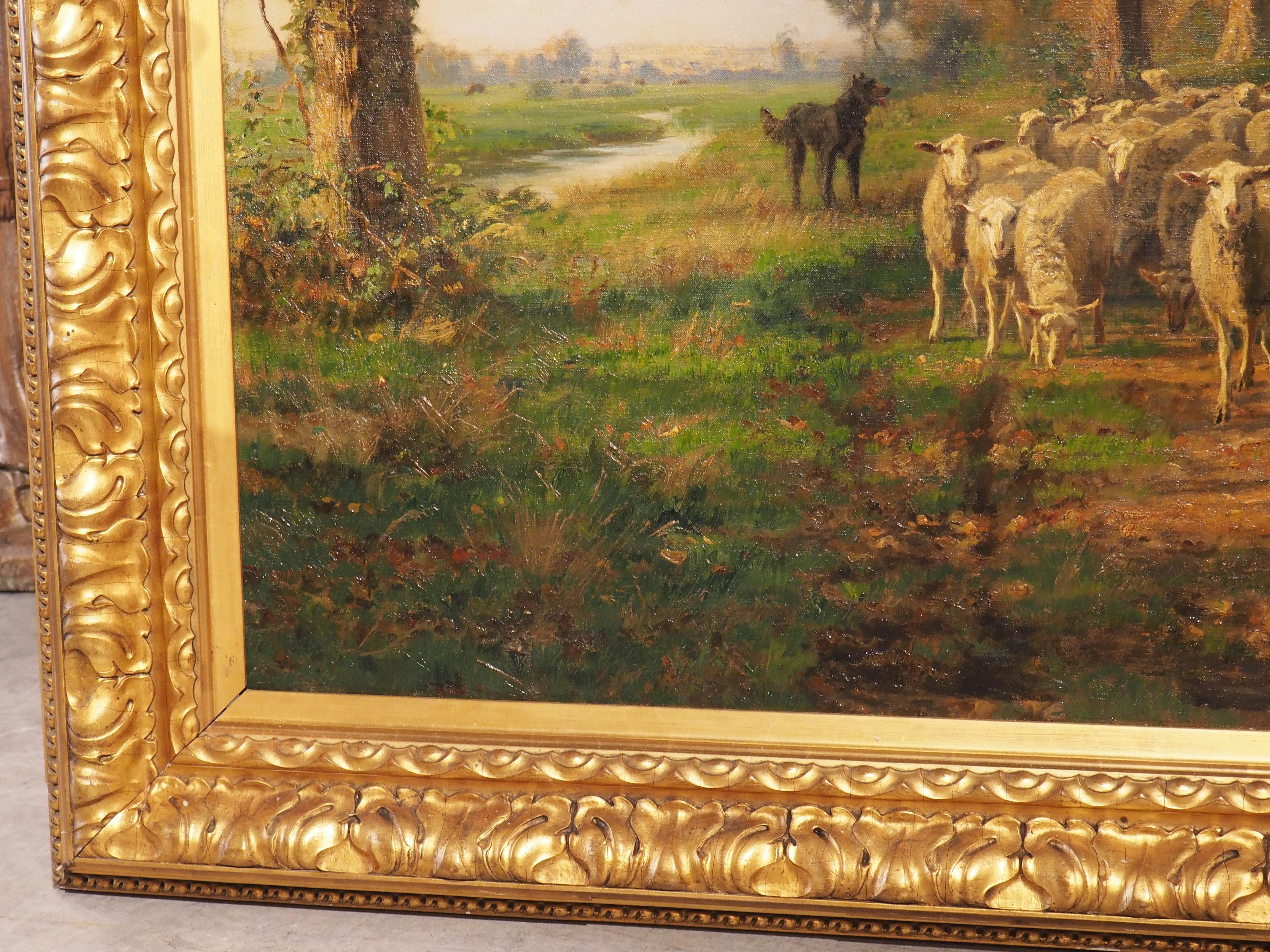 Large French Pastoral Oil on Canvas by Adolphe Marais 1856-1940, H-64 3/8 Inches In Good Condition For Sale In Dallas, TX