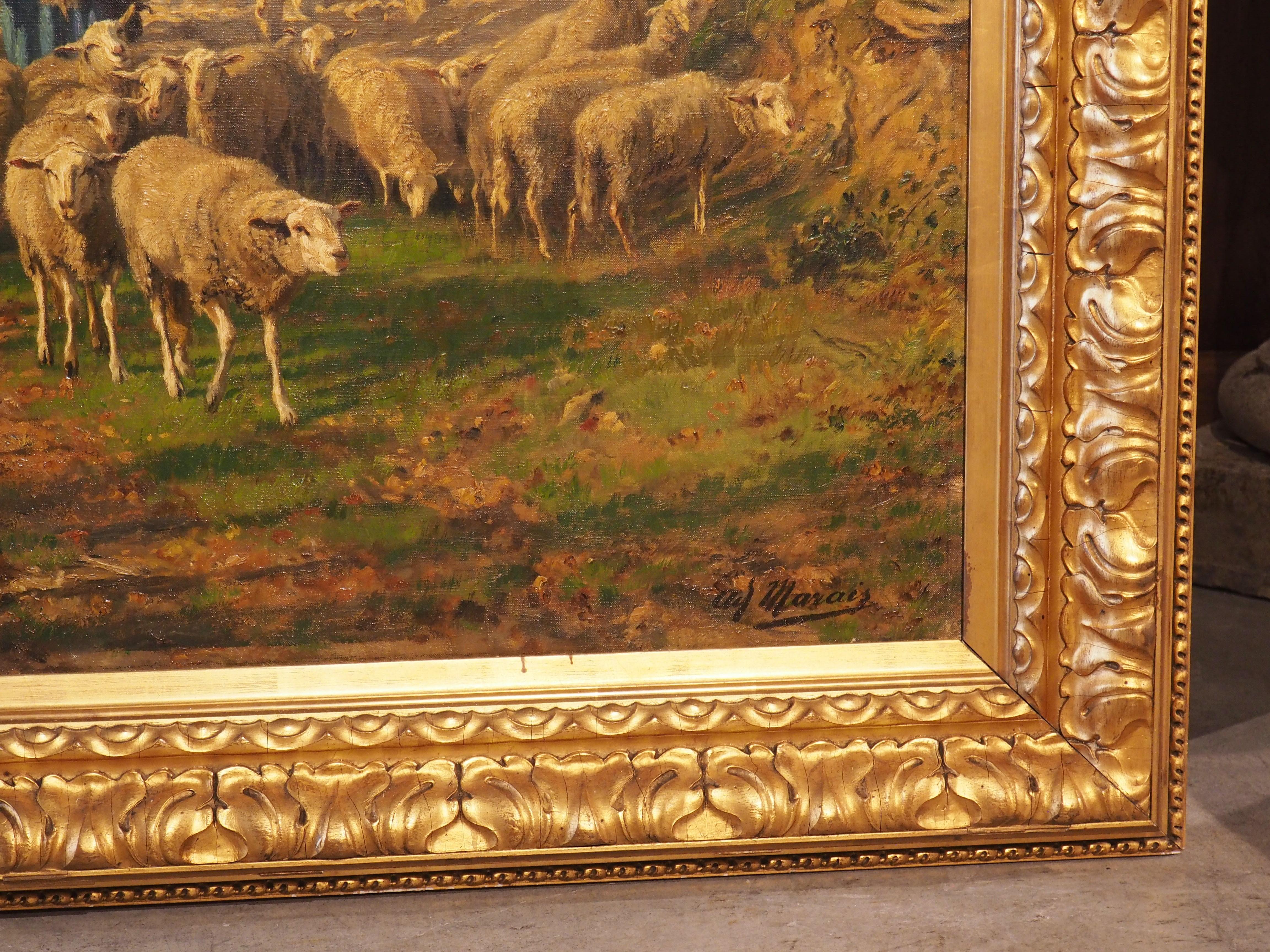 19th Century Large French Pastoral Oil on Canvas by Adolphe Marais 1856-1940, H-64 3/8 Inches For Sale