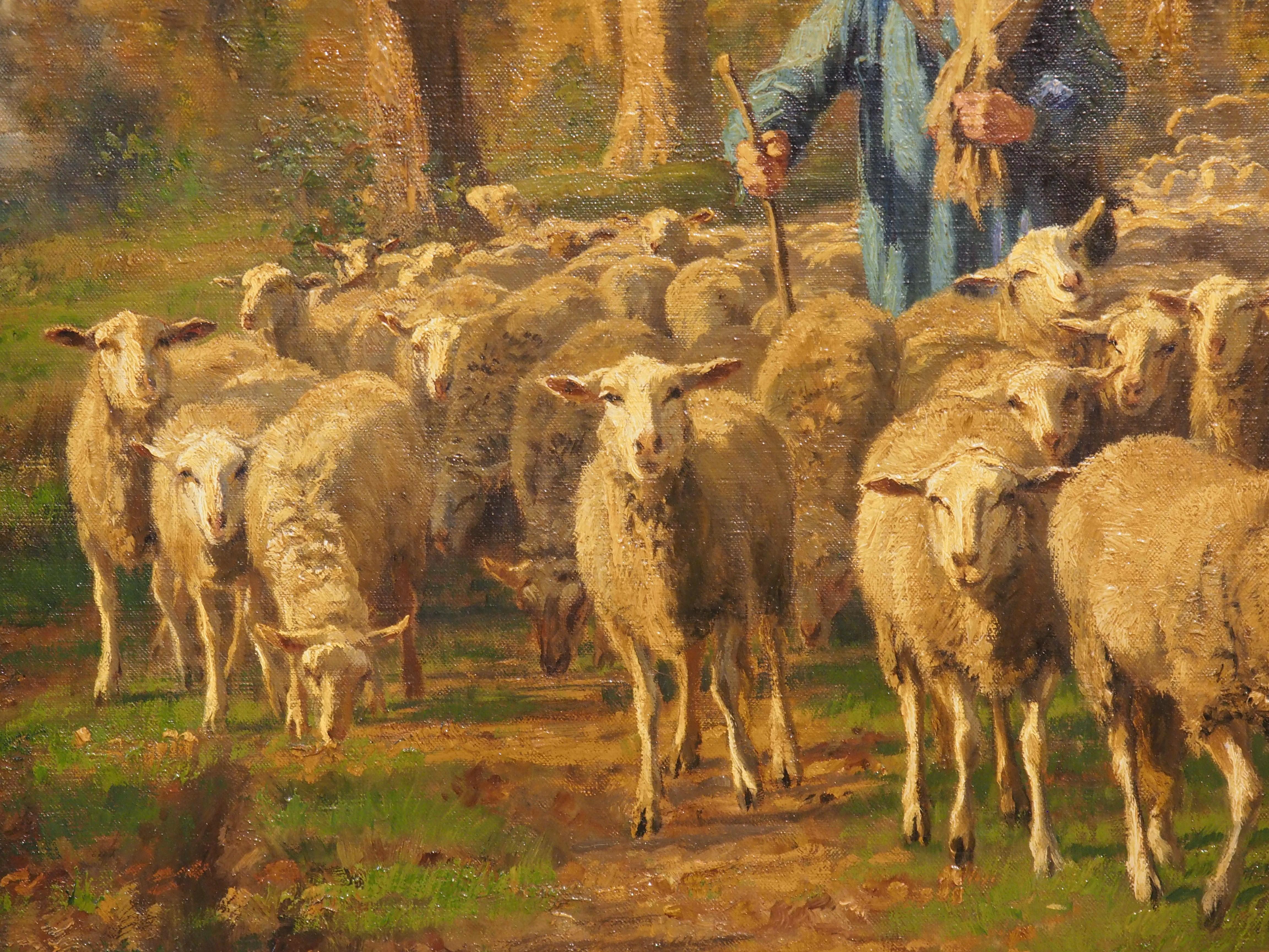 Large French Pastoral Oil on Canvas by Adolphe Marais 1856-1940, H-64 3/8 Inches For Sale 3