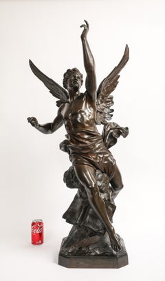 Large French Patinated Bronze Figure of La Pensée by Émile Louis Picault