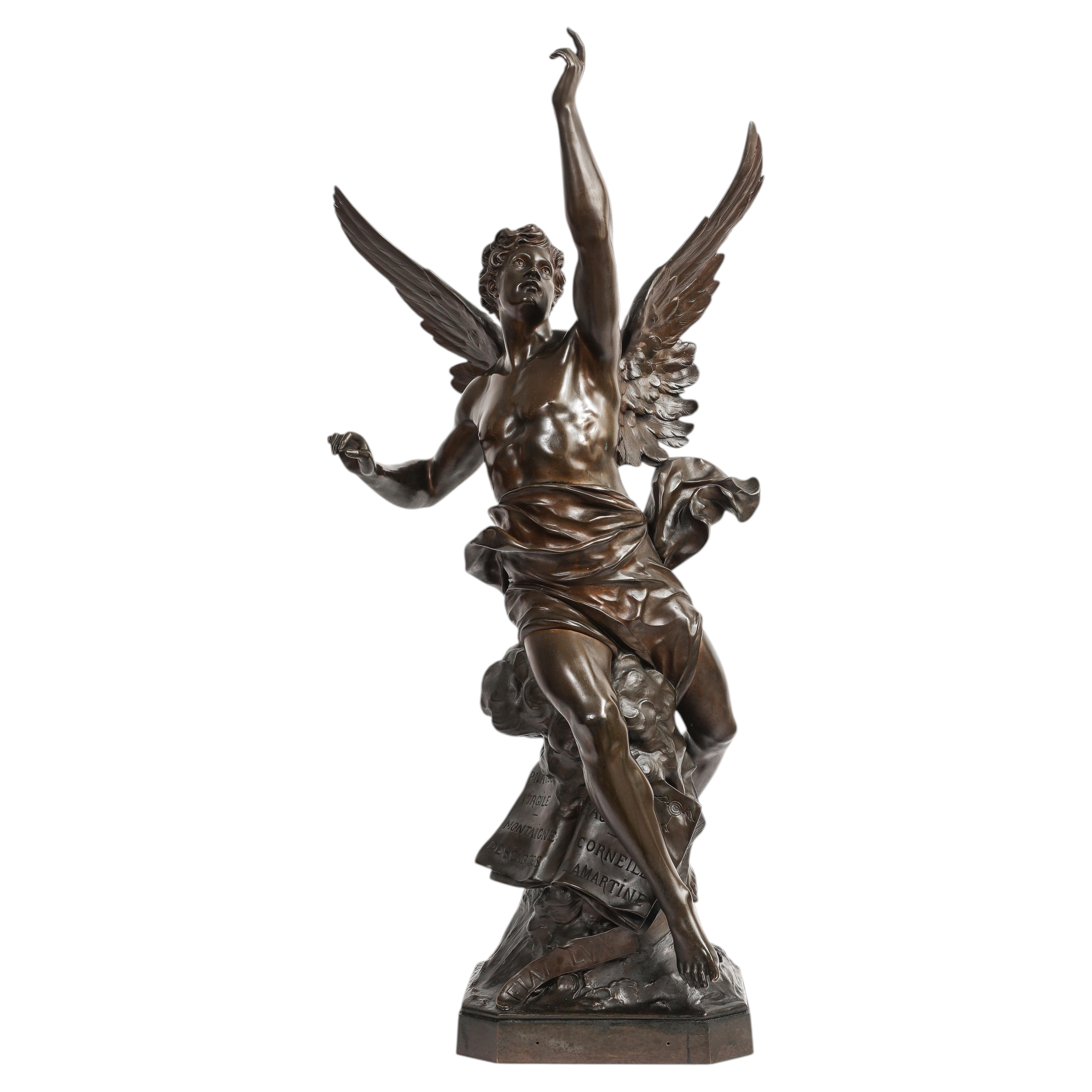 Large French Patinated Bronze Figure of La Pensée by Émile Louis Picault