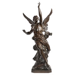 Large French Patinated Bronze Figure of La Pensée by Émile Louis Picault