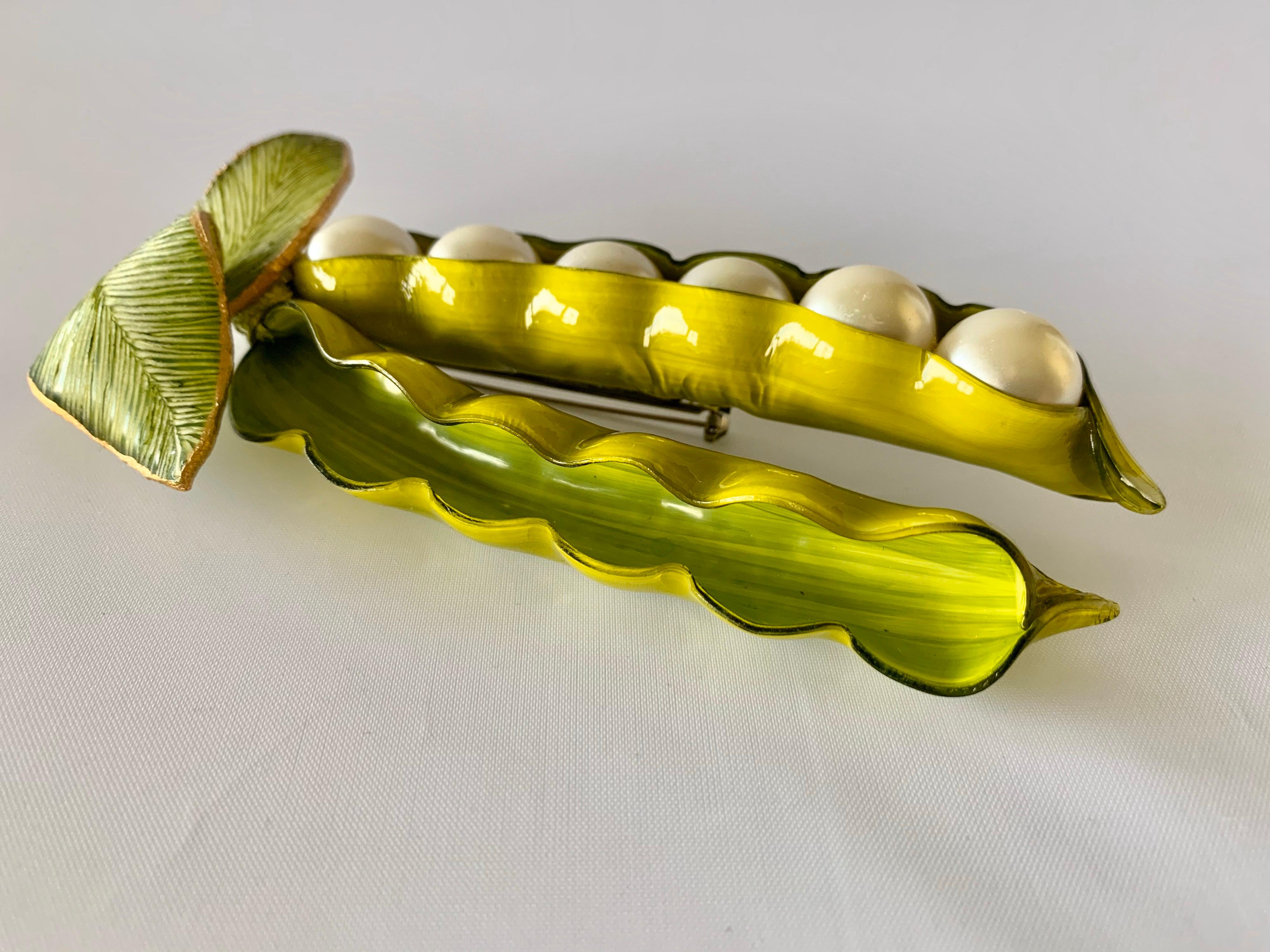 Contemporary Large French Pea-pod Faux Pearl Brooch 