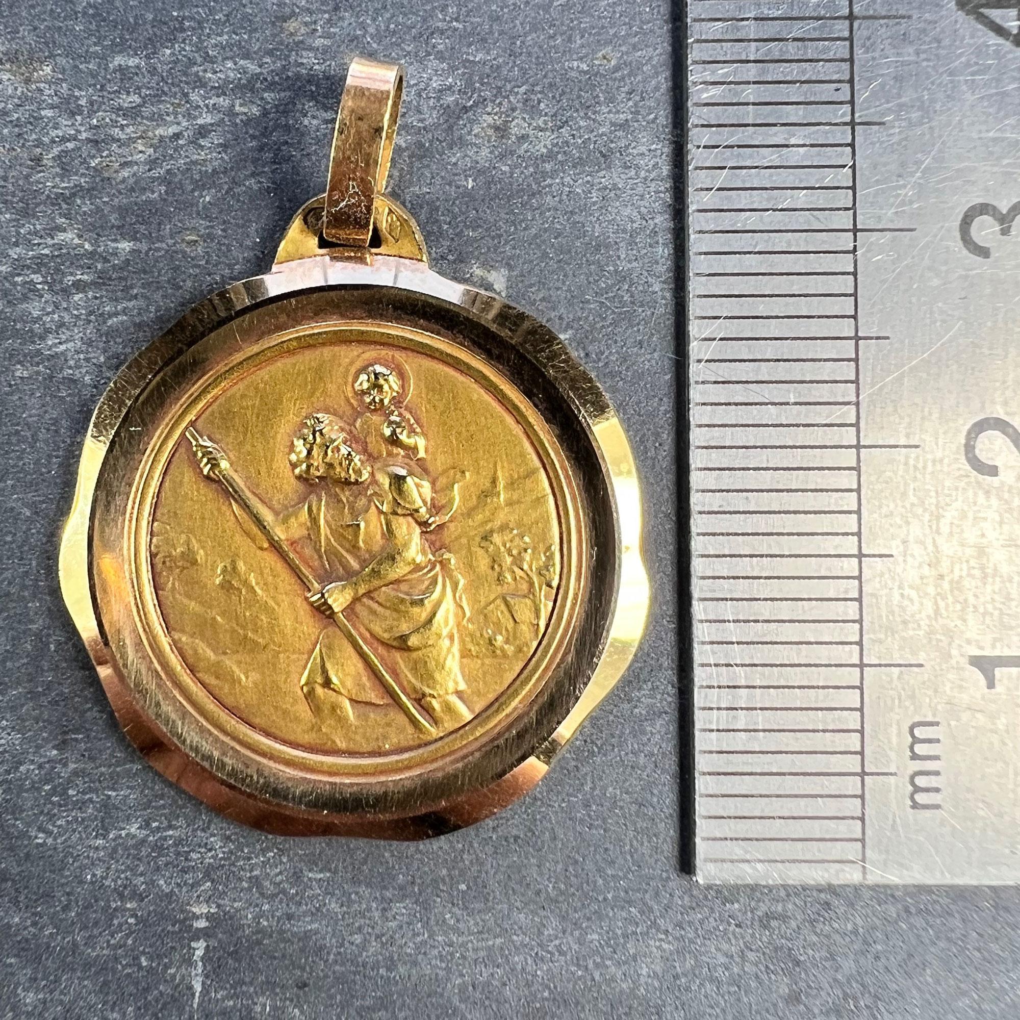 Large French Perriat Saint Christopher 18K Yellow Gold Pendant Medal For Sale 6