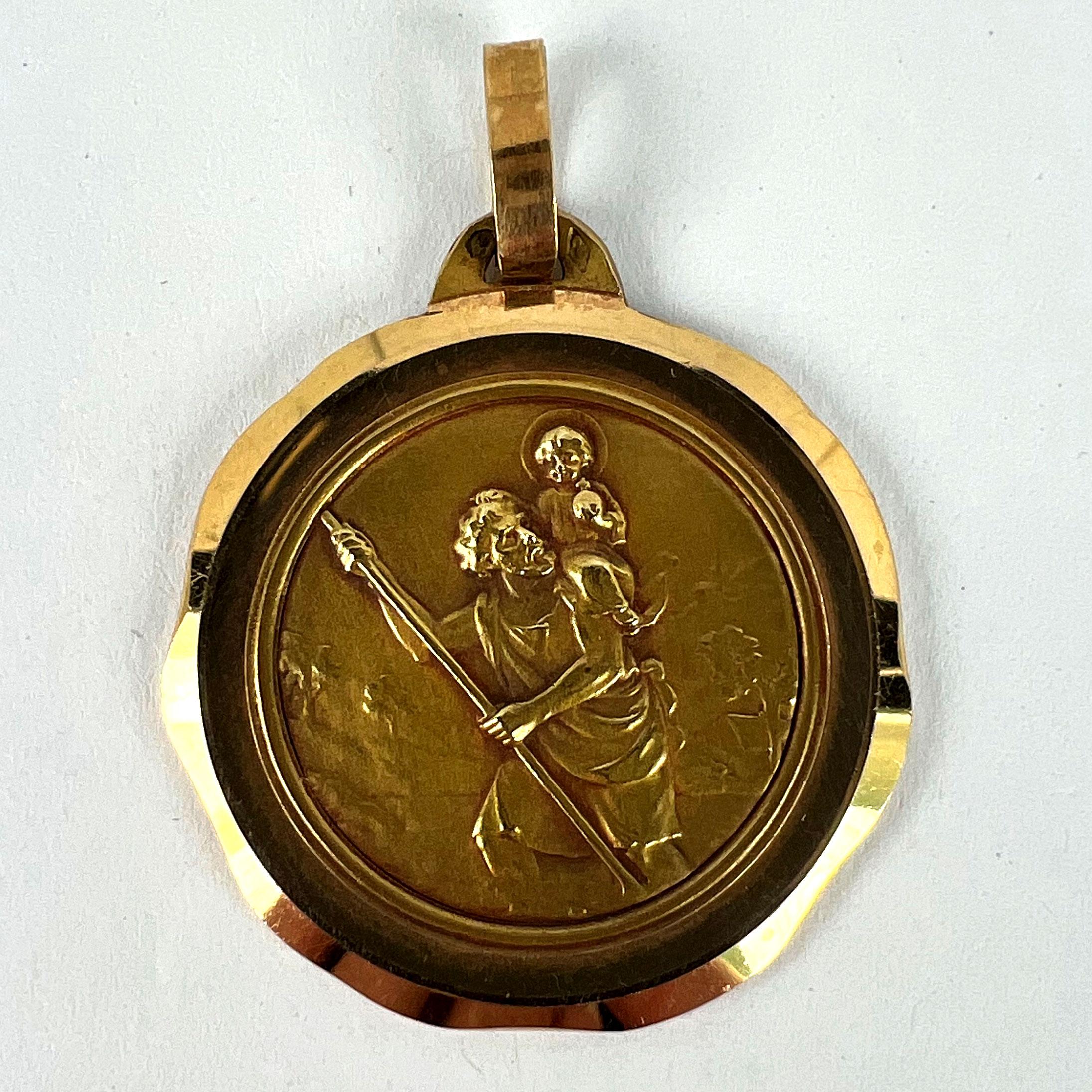 Large French Perriat Saint Christopher 18K Yellow Gold Pendant Medal For Sale 8