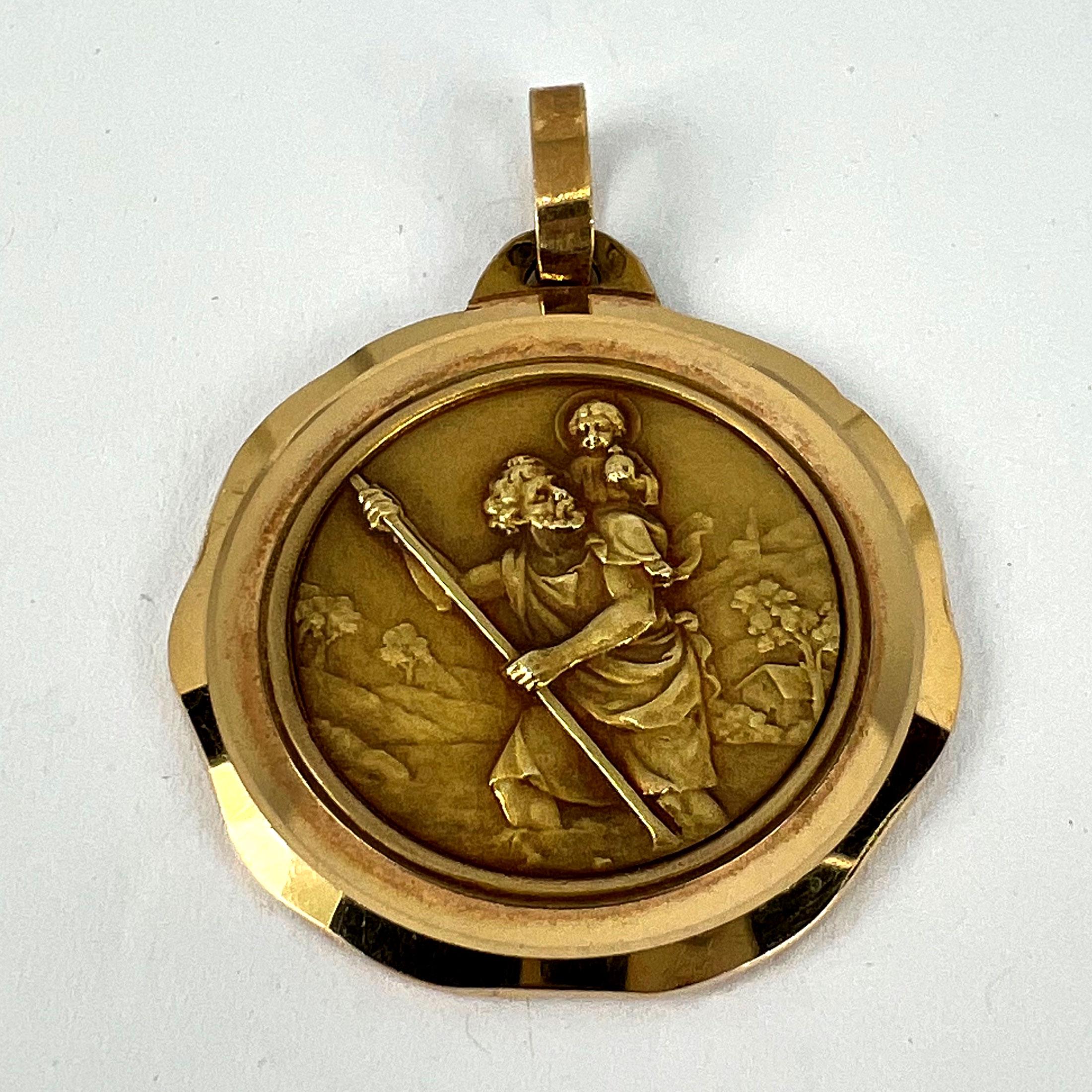 Large French Perriat Saint Christopher 18K Yellow Gold Pendant Medal For Sale 9