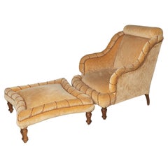 Large French pie crust chair & matching stool, for upholstery