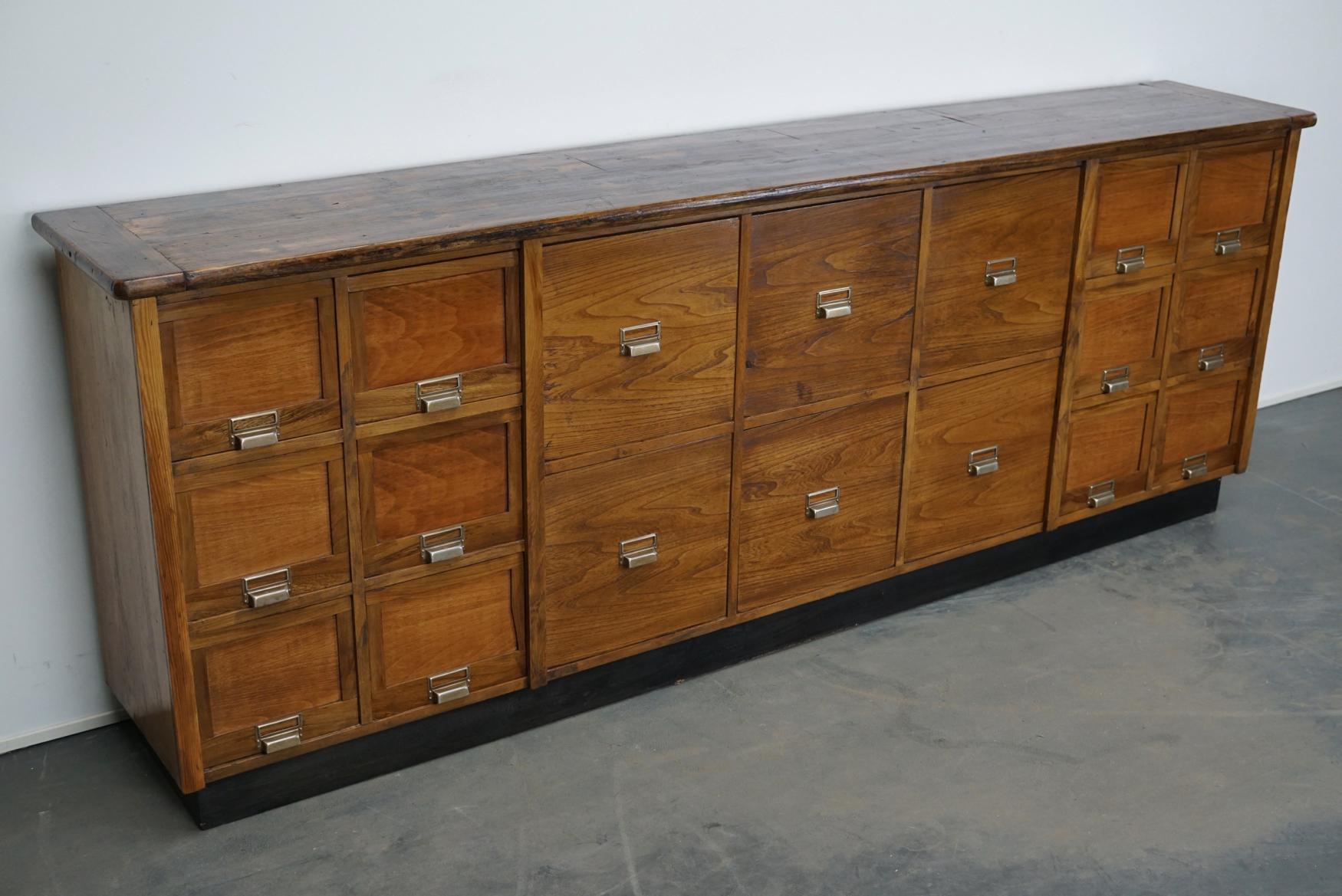 Industrial Large French Pine / Oak Apothecary Cabinet, 1950s