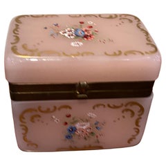 Large French Pink Opaline Box with Gilt and Floral Decoration