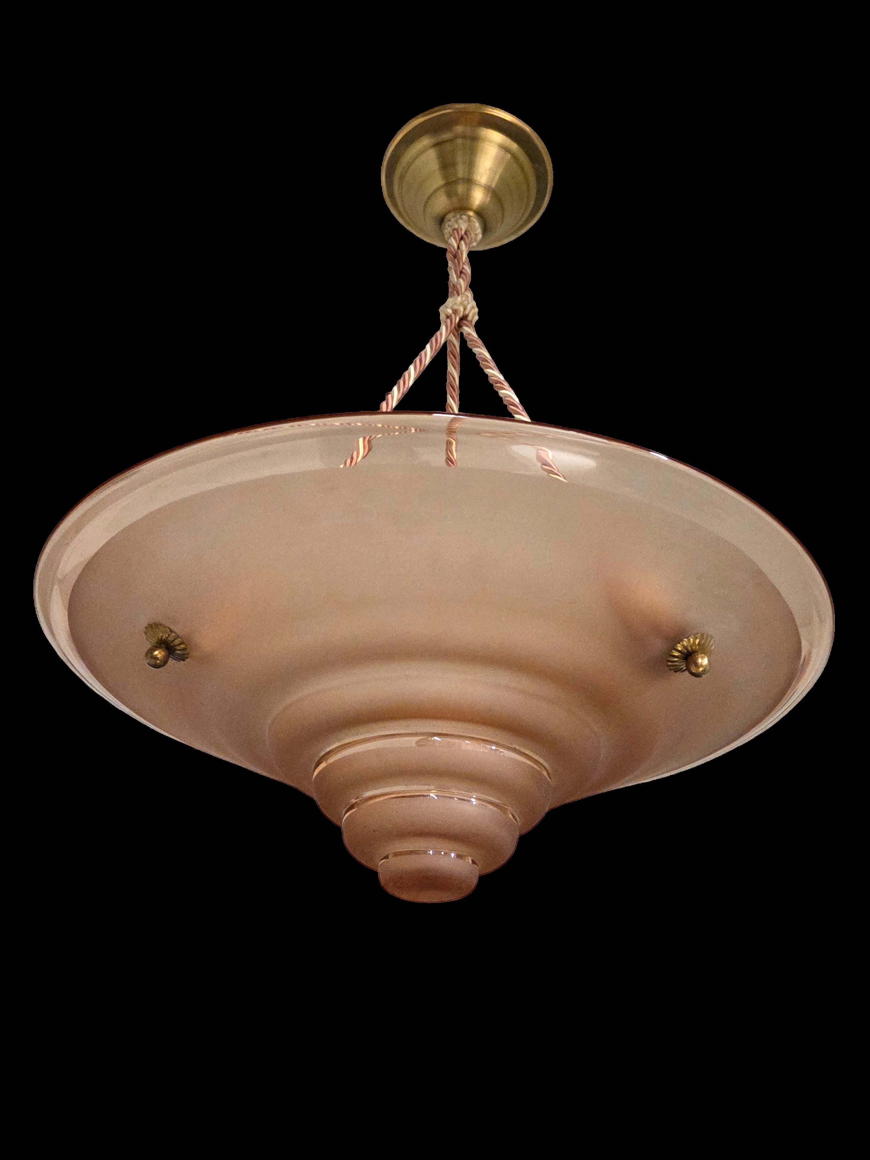 Grand pendentif en verre d'art français rose, saumon, rose avec cordelette en vente 9