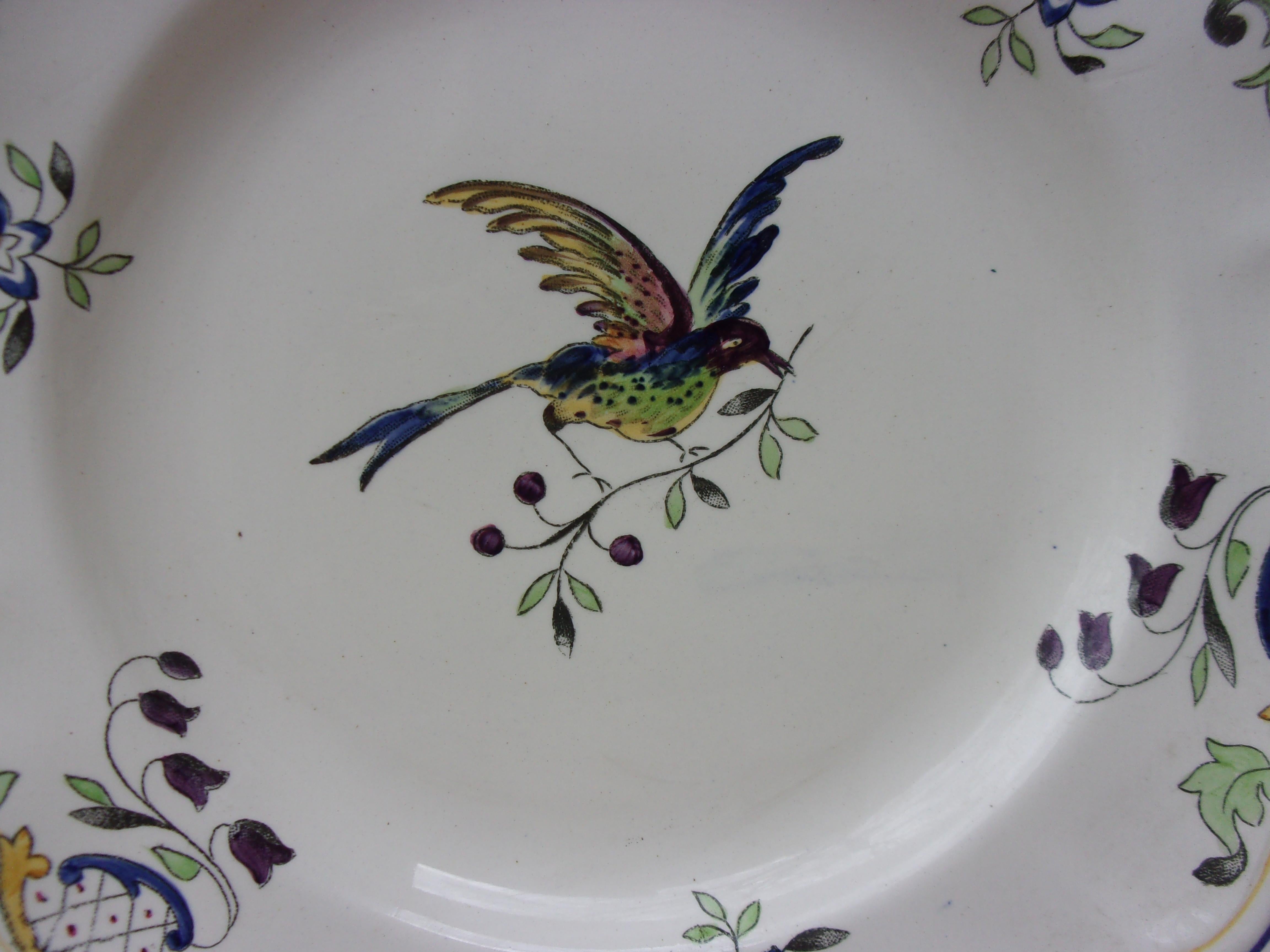 Large French Plate With Bird signed Longchamp Model Clery Circa 1930.
Floral decoration on the border.