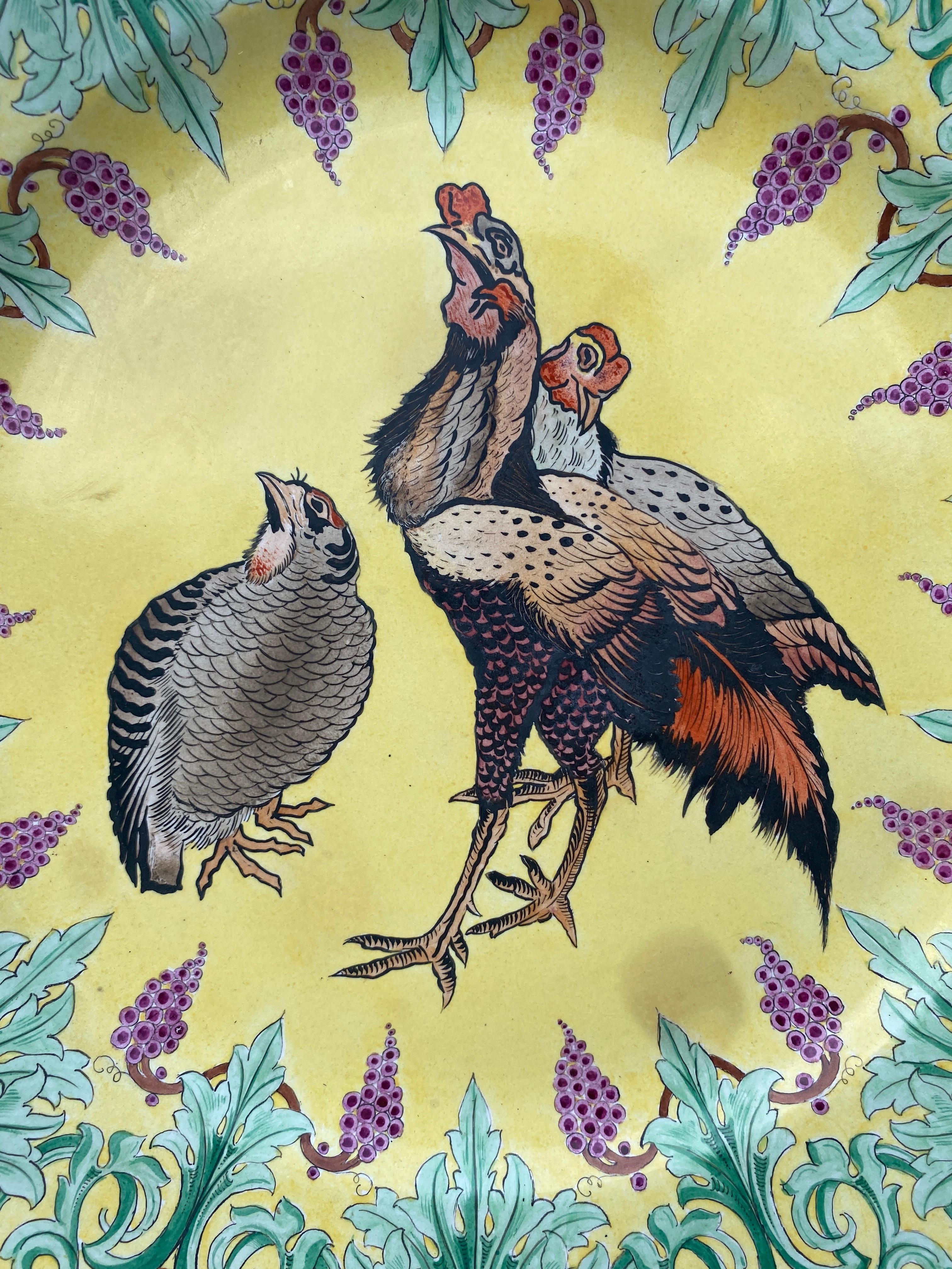 Large French Platter Rooster Choisy le Roi, circa 1840 In Good Condition For Sale In Austin, TX