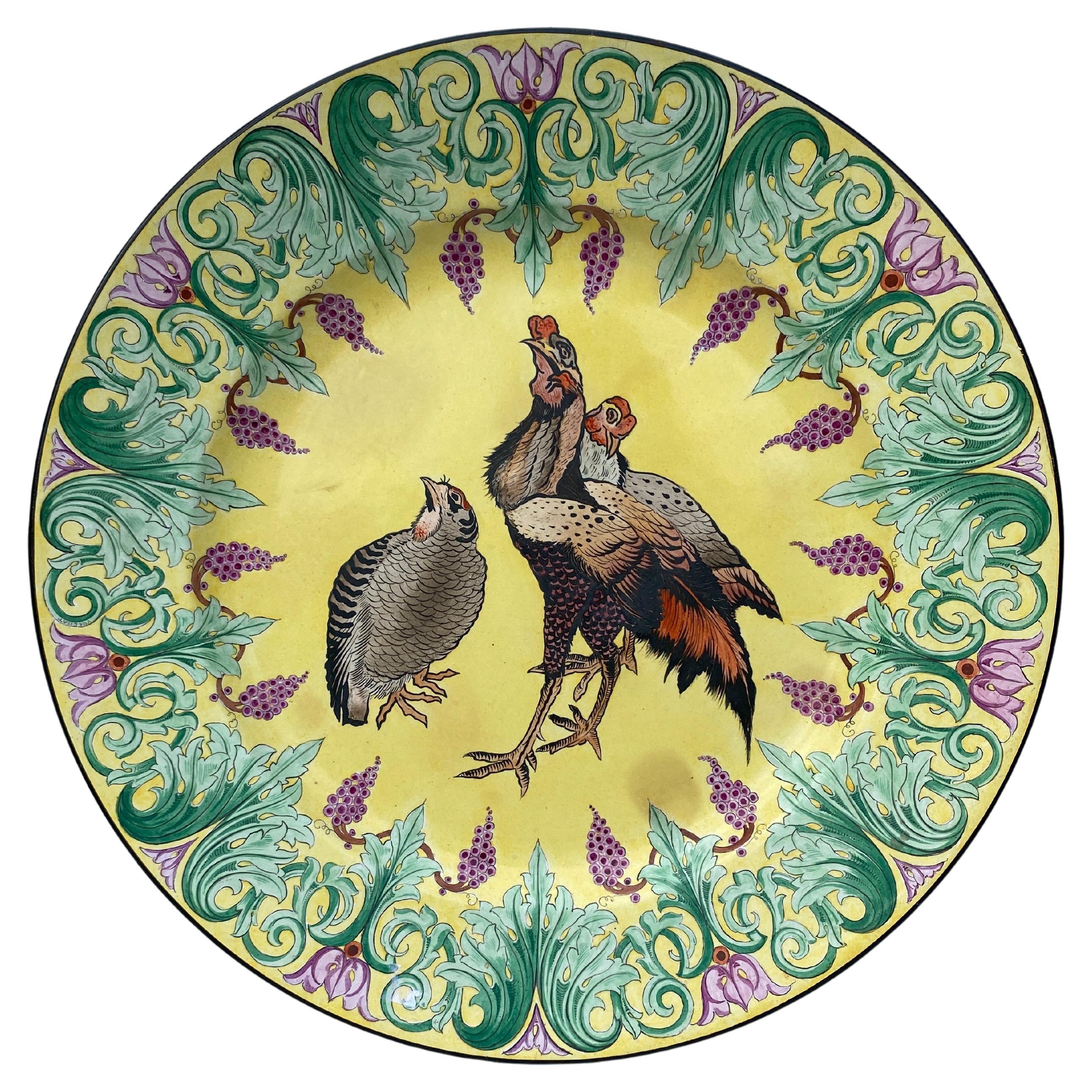 Large French Platter Rooster Choisy le Roi, circa 1840 For Sale