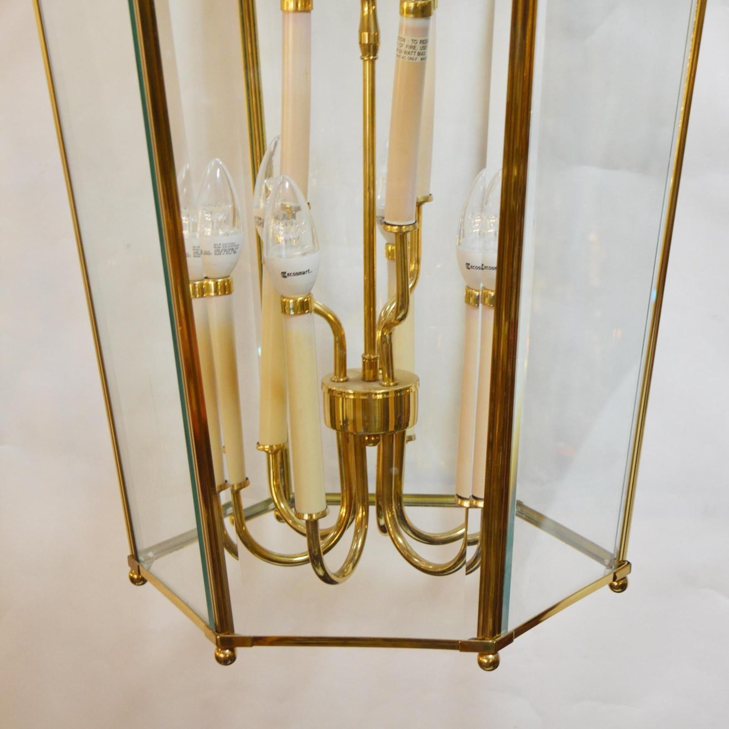 Large French Polish Brass Lantern, 1950 In Good Condition For Sale In Los Angeles, CA