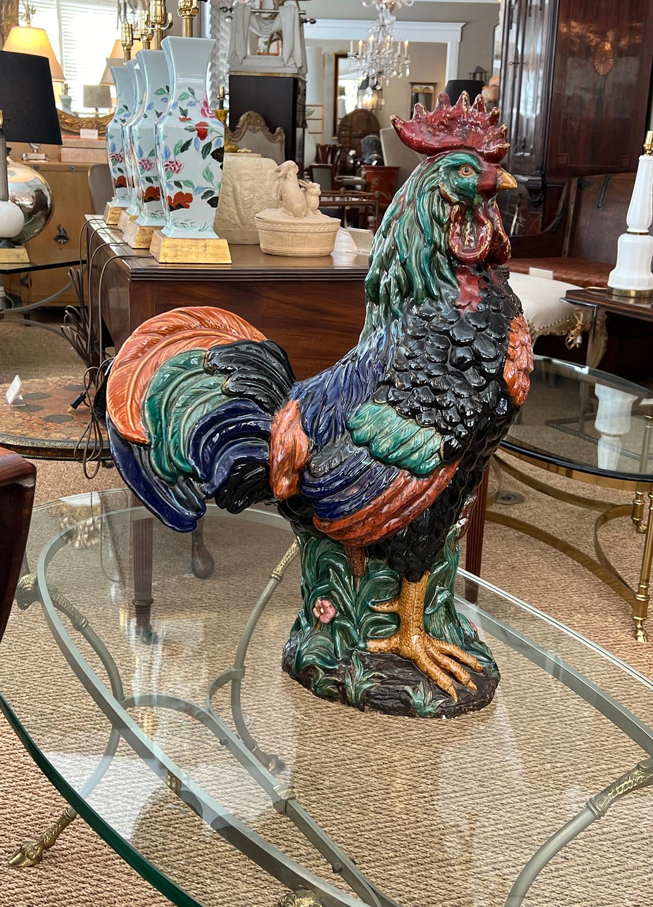 Large French Polychromed Ceramic Rooster in the Manner of Choisy-le-Roi For Sale 6