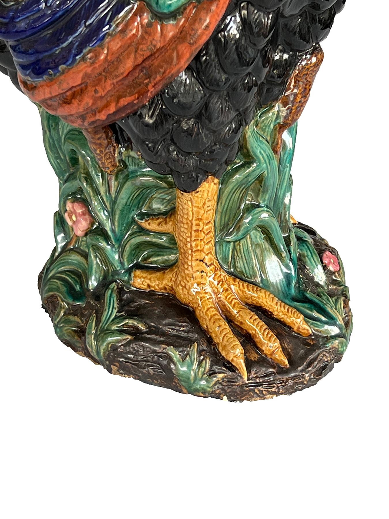 Large French Polychromed Ceramic Rooster in the Manner of Choisy-le-Roi For Sale 2