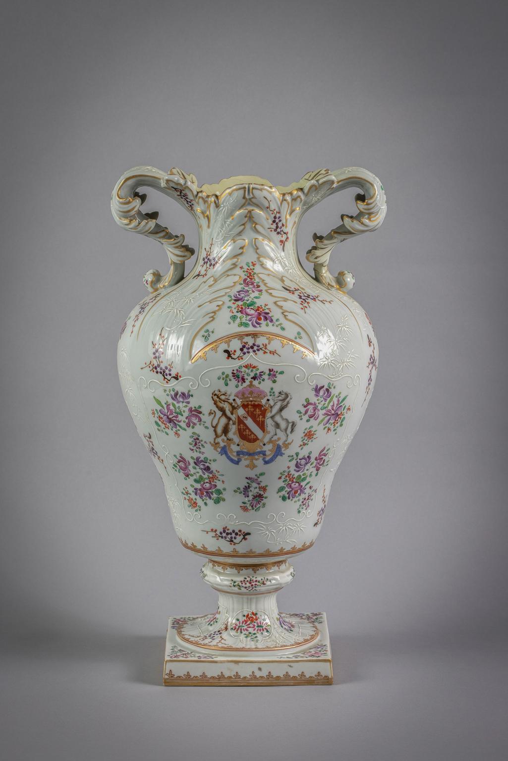 Large French porcelain armorial vase, Samson, circa 1875.