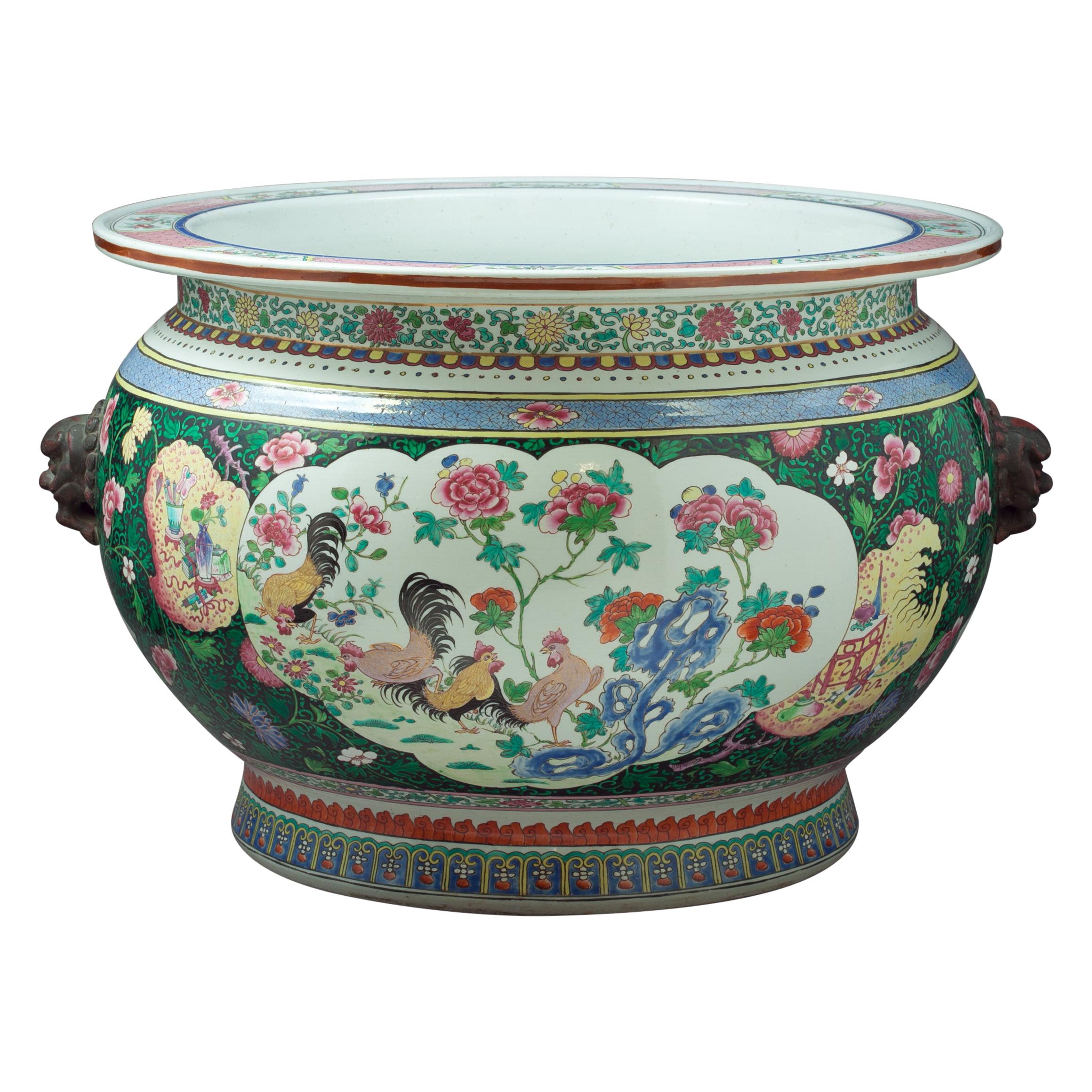 Large French Porcelain Famille Rose Style Fishbowl, Samson, circa 1880