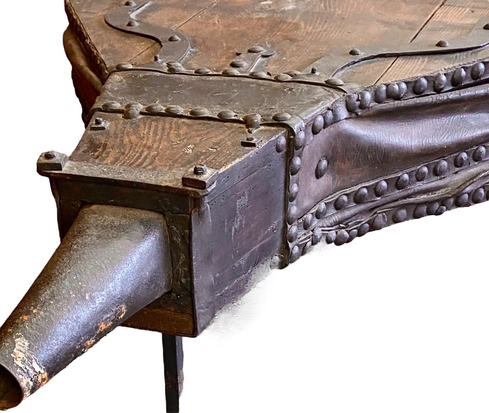 Large French Provincial Carved Beech and Iron Blacksmith’s Bellows In Good Condition In New Orleans, LA