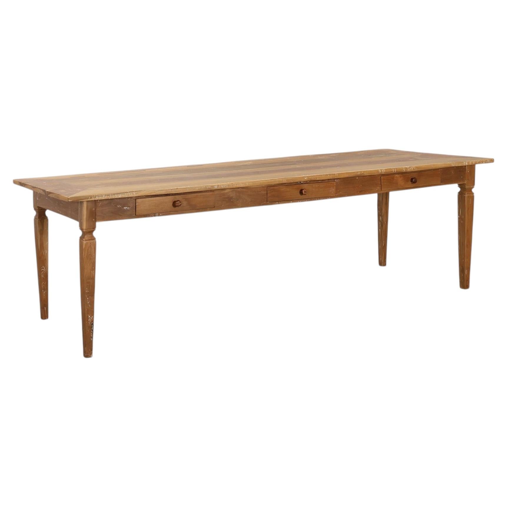 Large french provincial farm table in elm wood, France ca. 1850