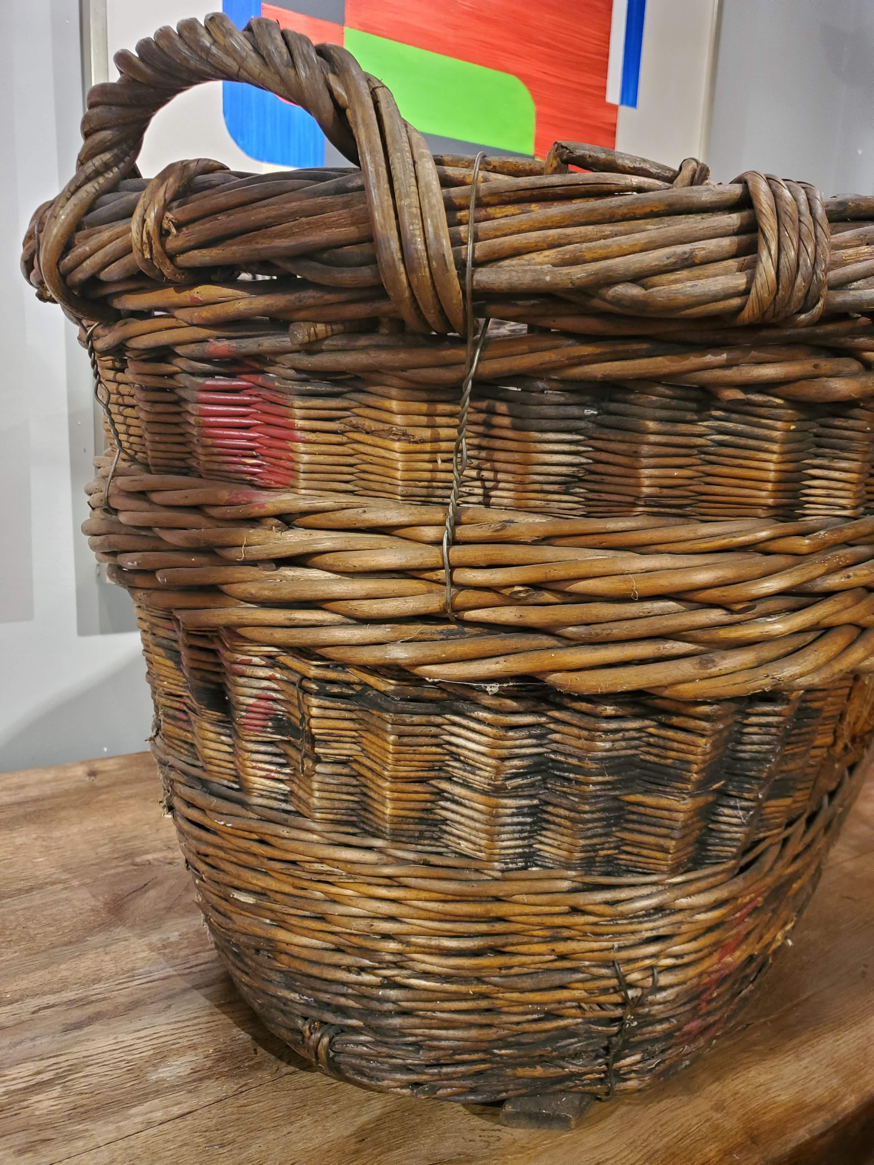 Wood Large French Provincial Grape Harvesting Woven Basket