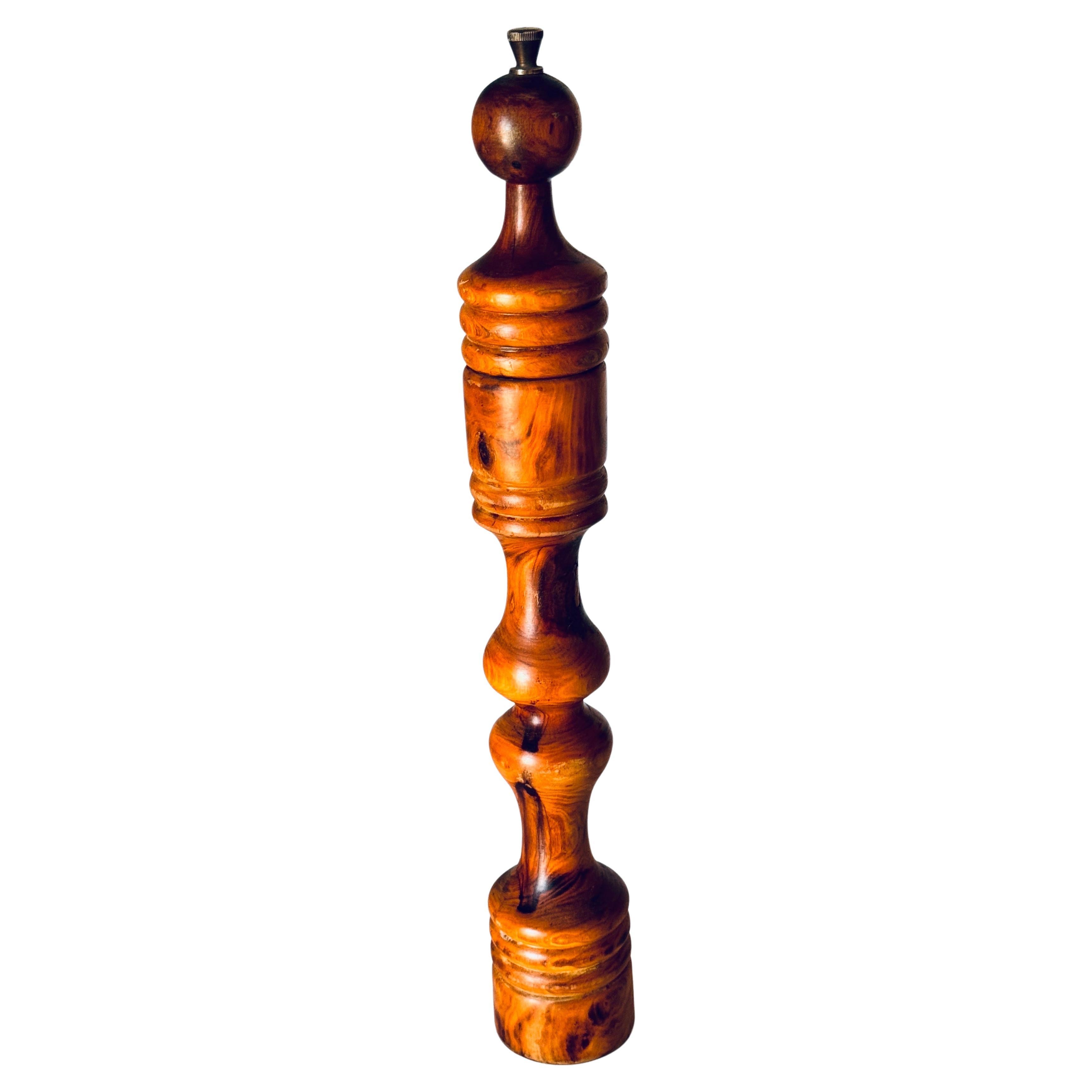 Patinated Large French Provincial Olive Wood Pepper Mill, 1960s, Hand-Carved For Sale