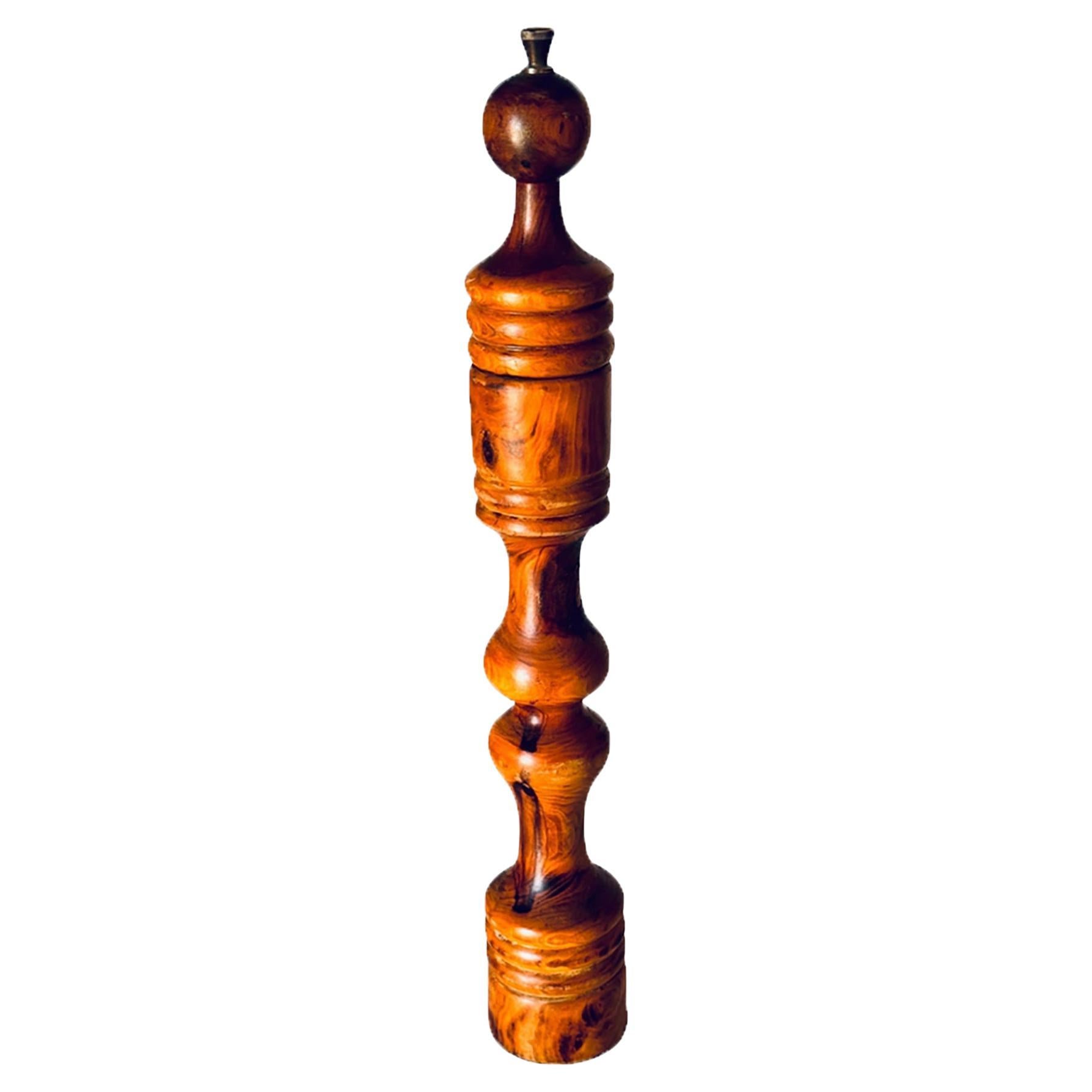 Large French Provincial Olive Wood Pepper Mill, 1960s, Hand-Carved For Sale
