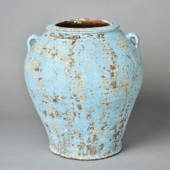 Large French Provincial Sky Blue Glazed Confit Jar, Early 20th Century