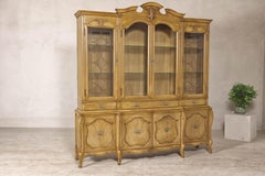 Large French Provincial Style China Cabinet in Hardwood Finish, USA Wired