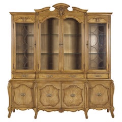 Large French Provincial Style China Cabinet in Hardwood Finish, USA Wired