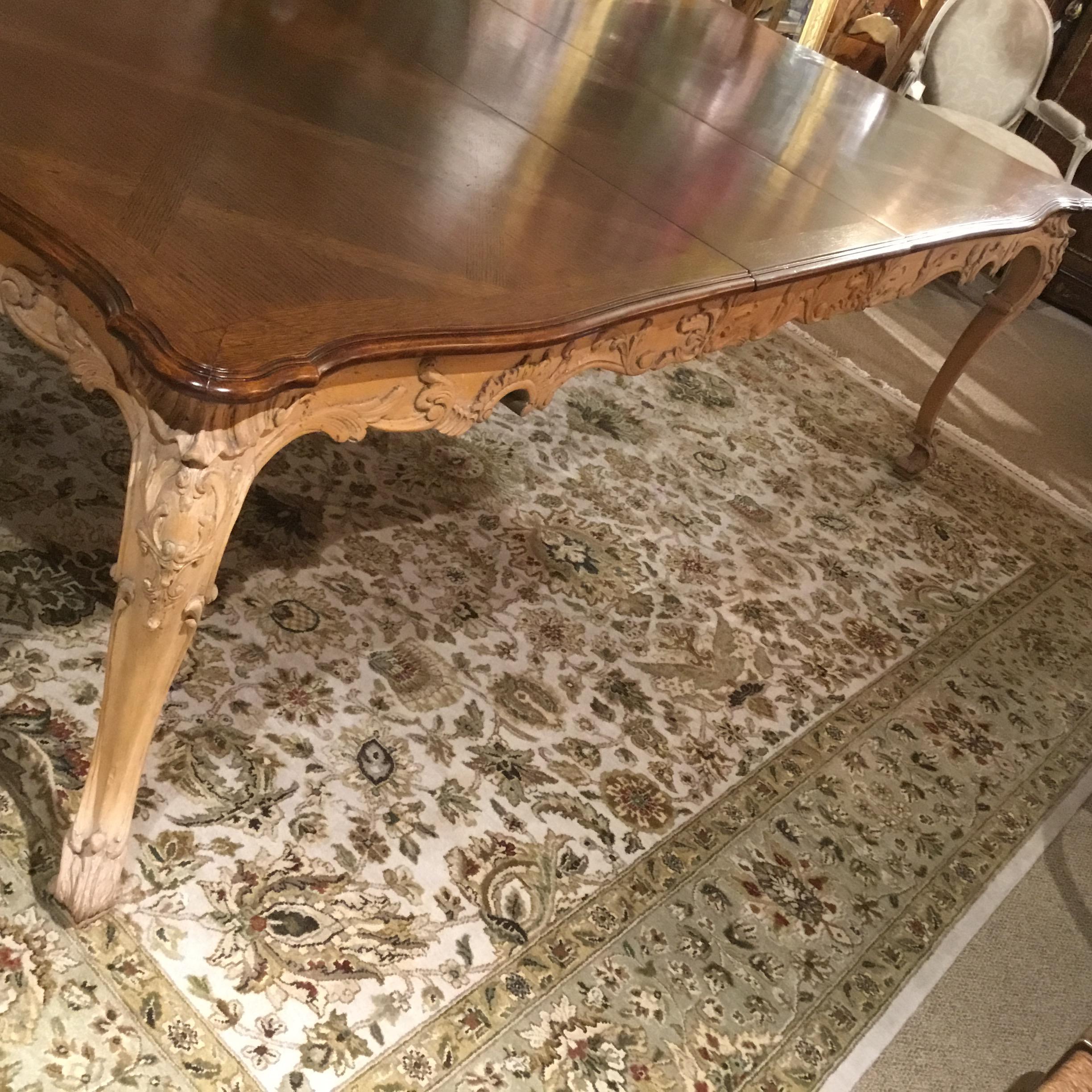 Large French Provincial Style Dining Table with Parquetry Top, Louis XV Style 5