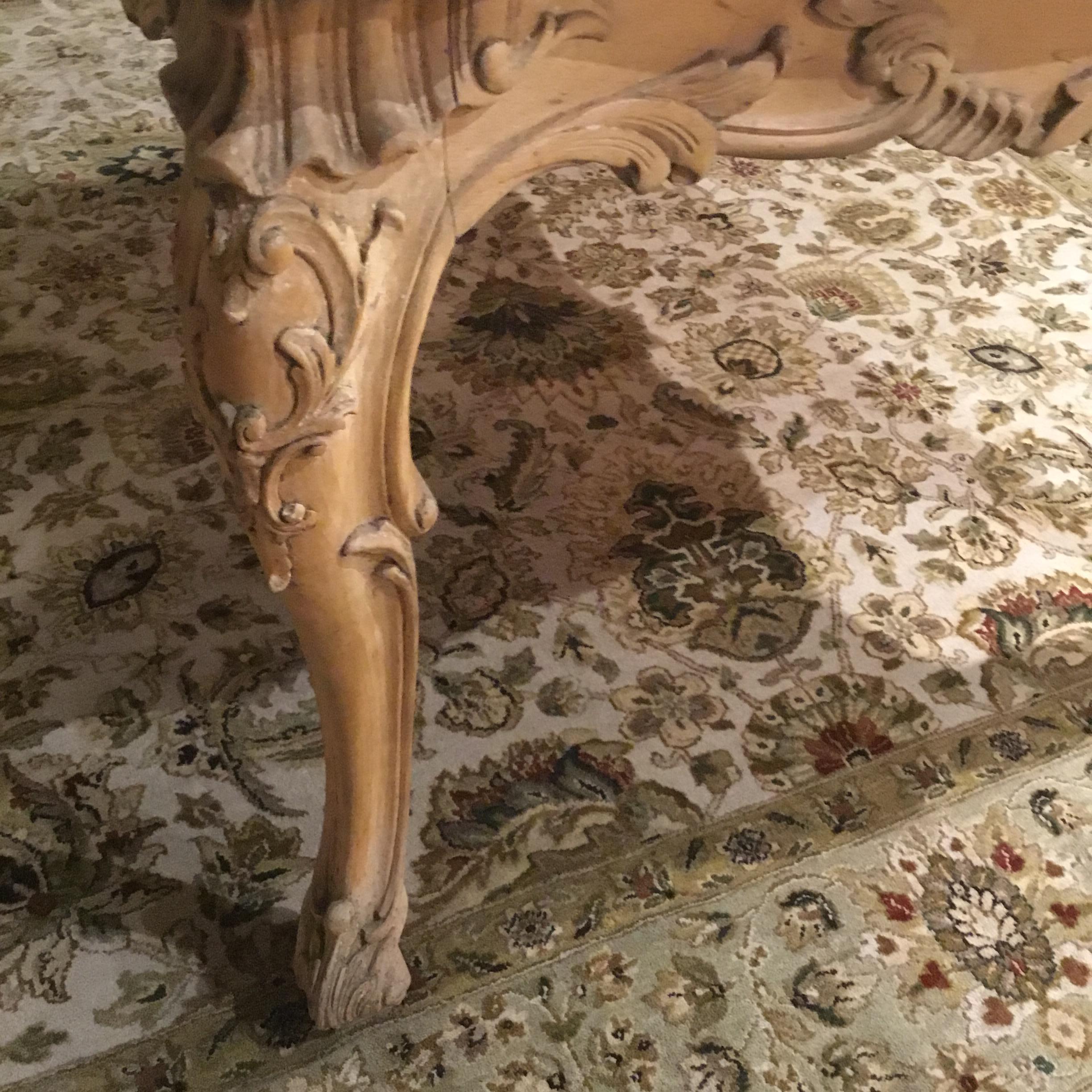 Carved Large French Provincial Style Dining Table with Parquetry Top, Louis XV Style