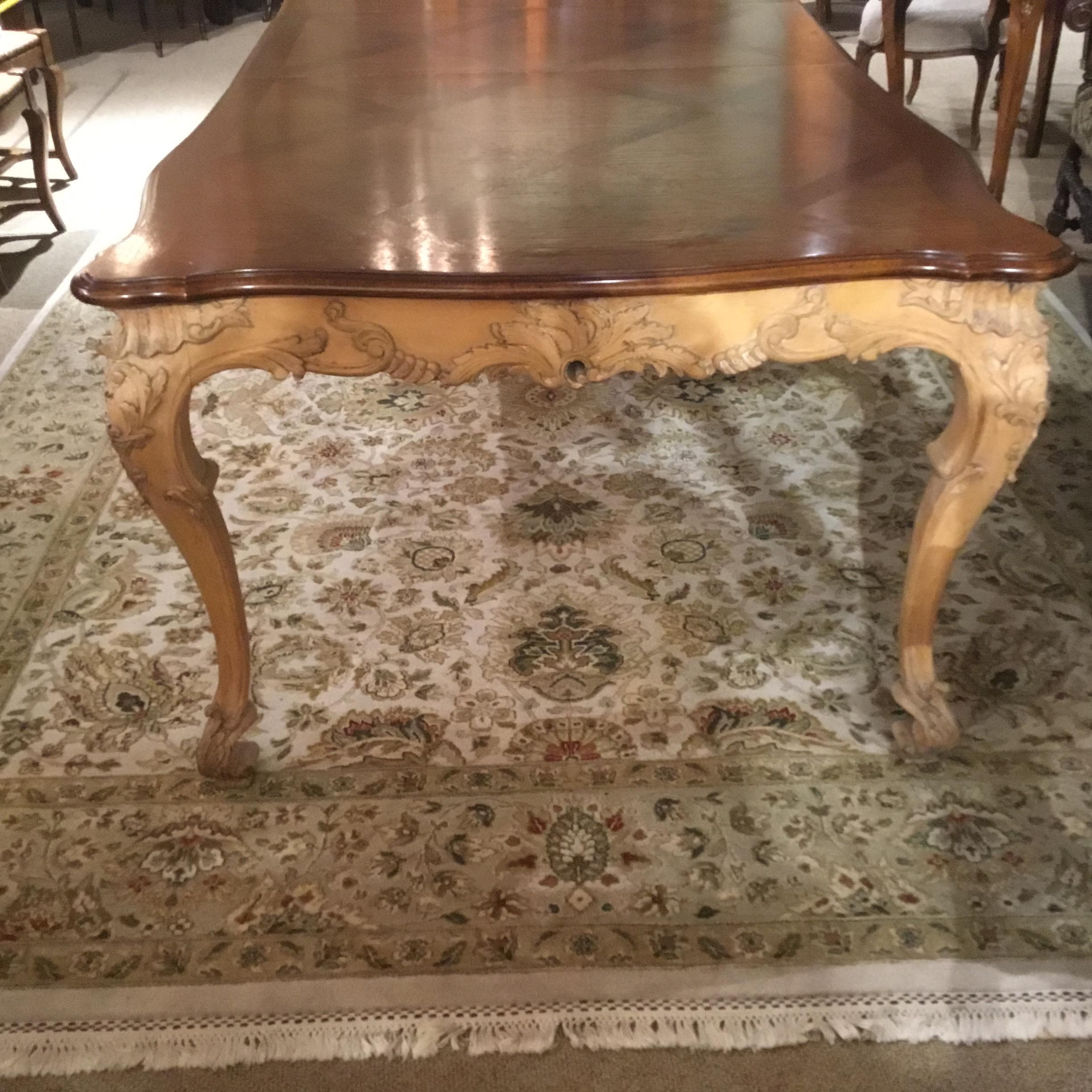 Large French Provincial Style Dining Table with Parquetry Top, Louis XV Style 2