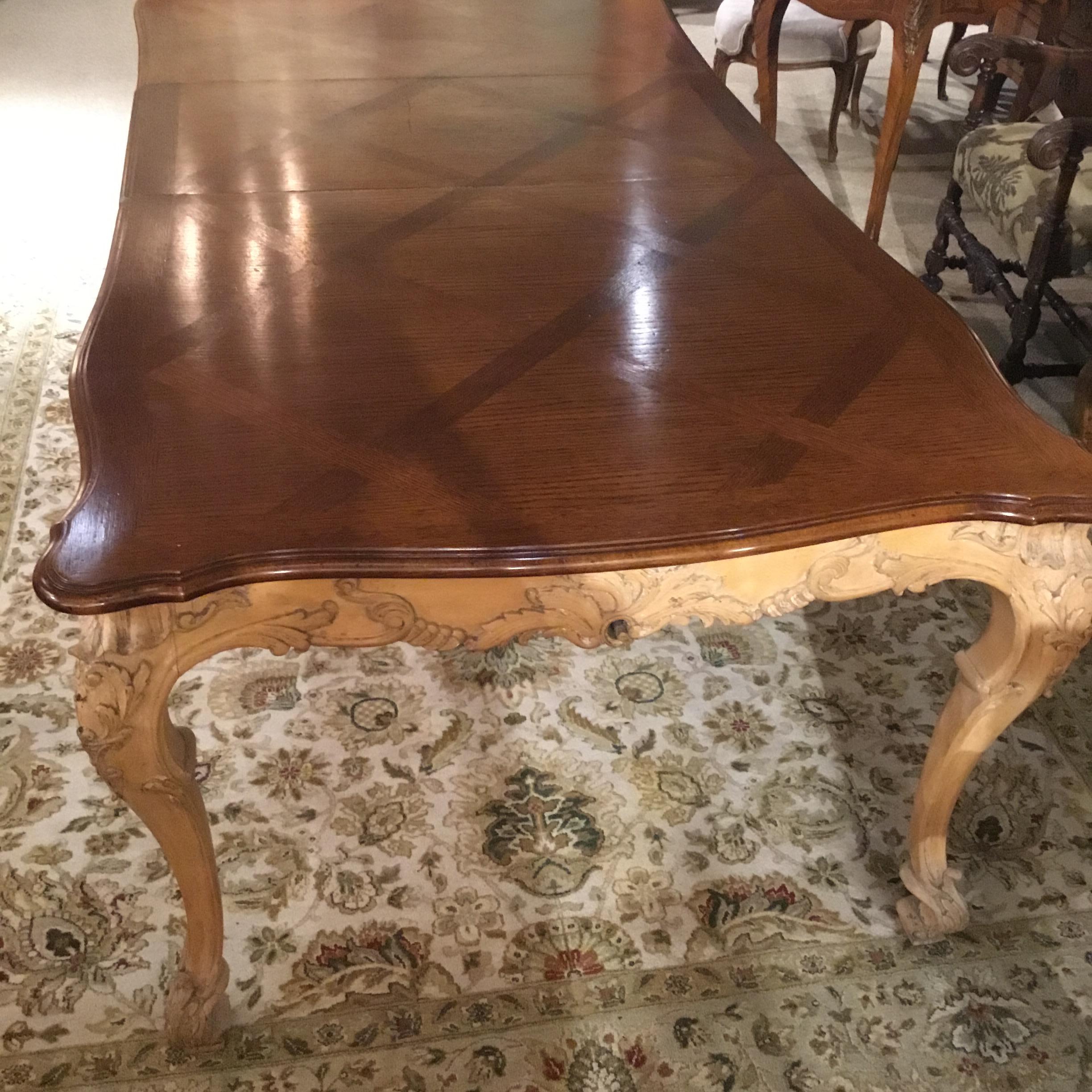 Large French Provincial Style Dining Table with Parquetry Top, Louis XV Style 3