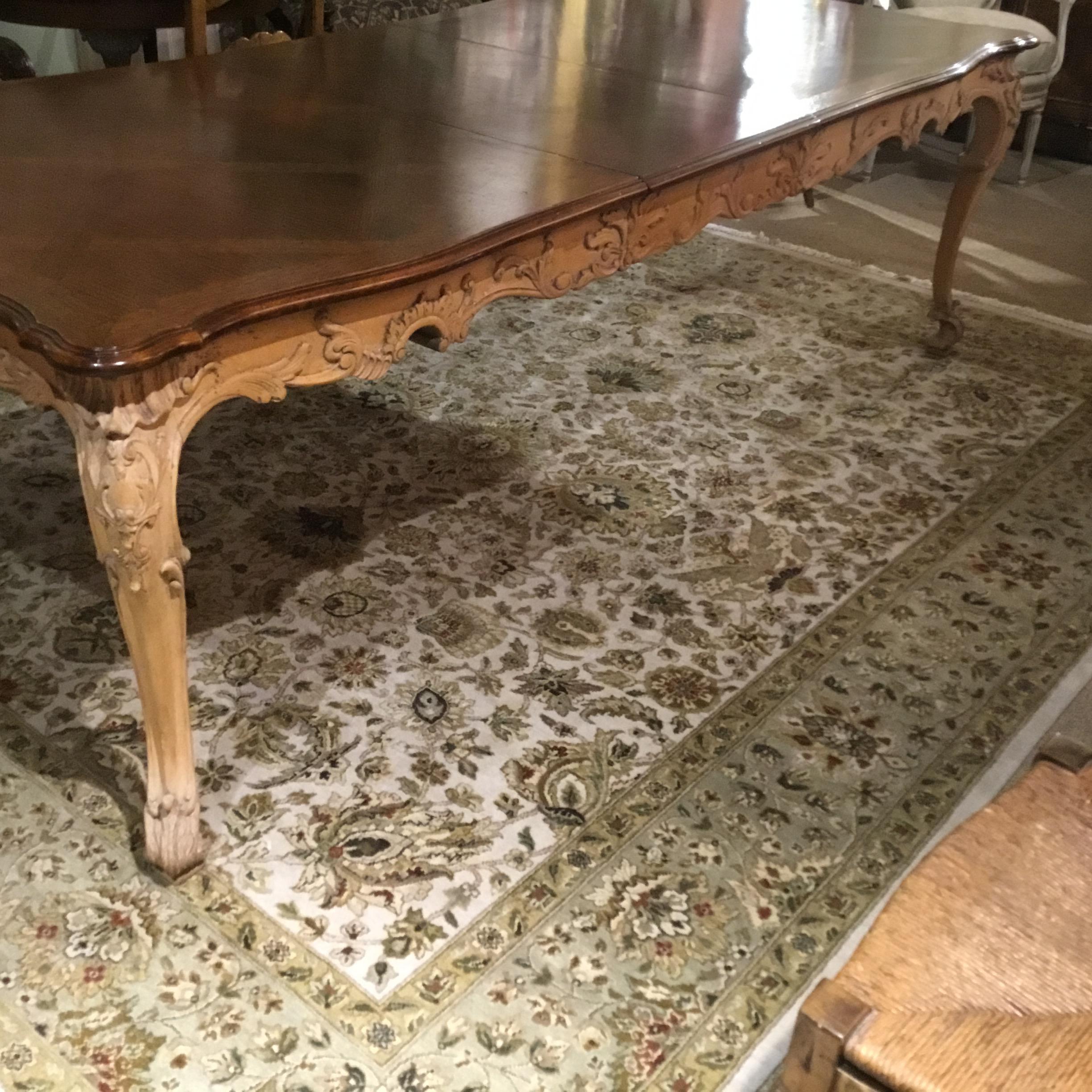 Large French Provincial Style Dining Table with Parquetry Top, Louis XV Style 4