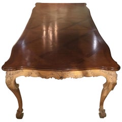 Large French Provincial Style Dining Table with Parquetry Top, Louis XV Style