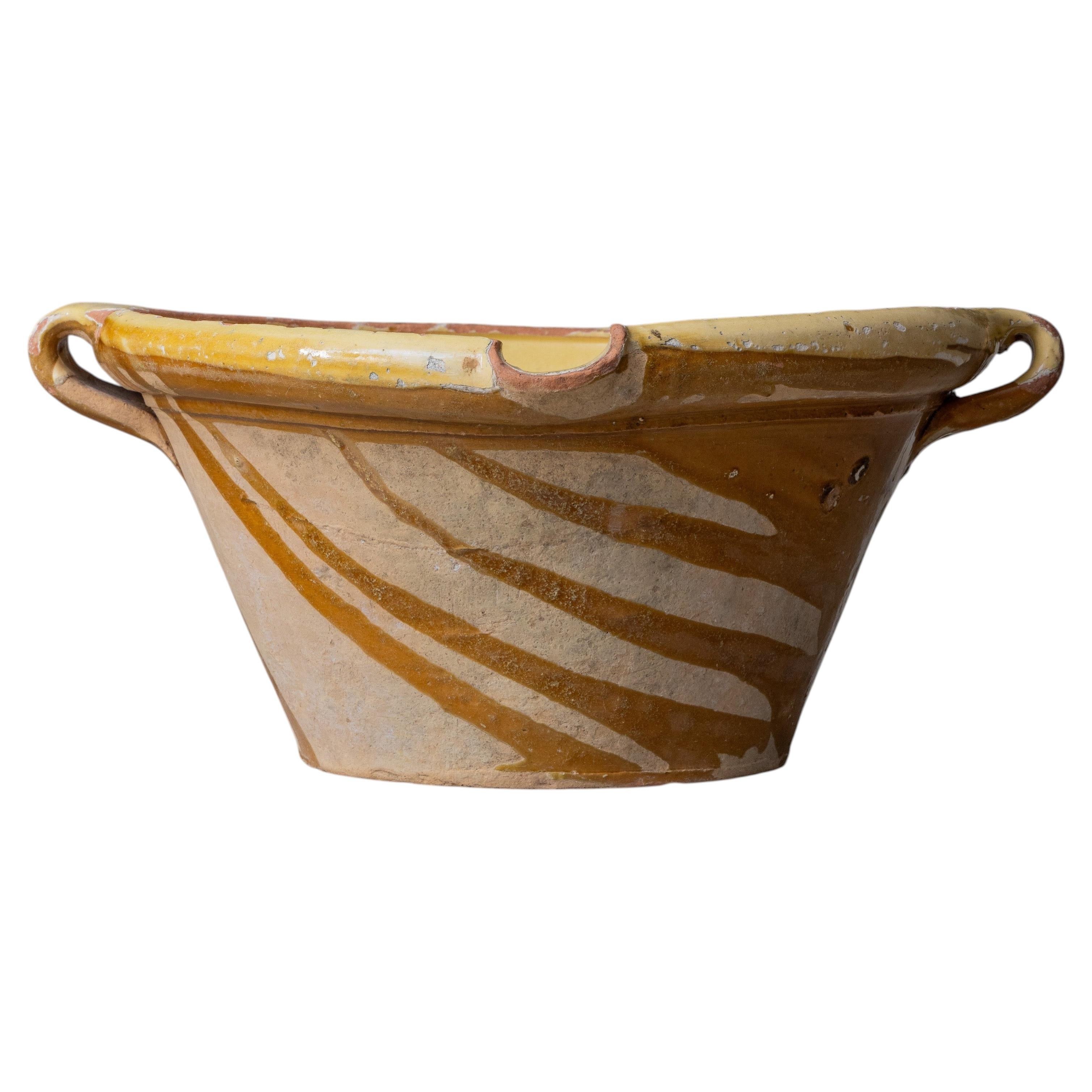 Large French Provincial Terracotta Confit Pot with Ochre Glaze