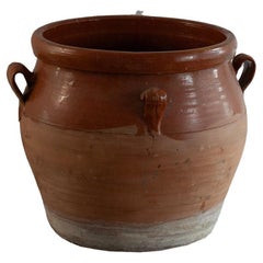 Vintage Large French Provincial Terracotta Glazed Pot Floor Vase with 4 Handles
