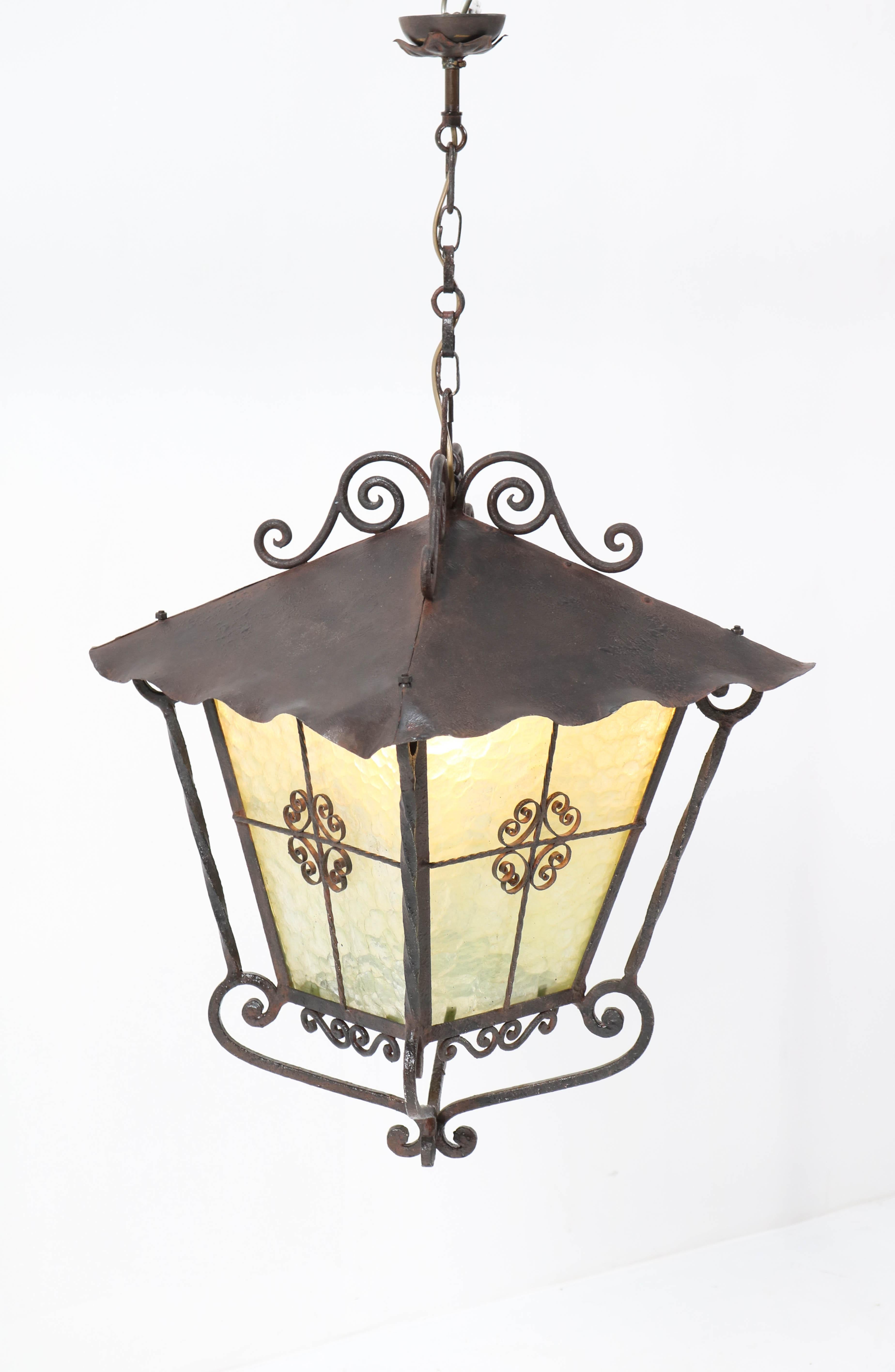 Large French Provincial Wrought Iron Lantern, 1950s In Good Condition For Sale In Amsterdam, NL
