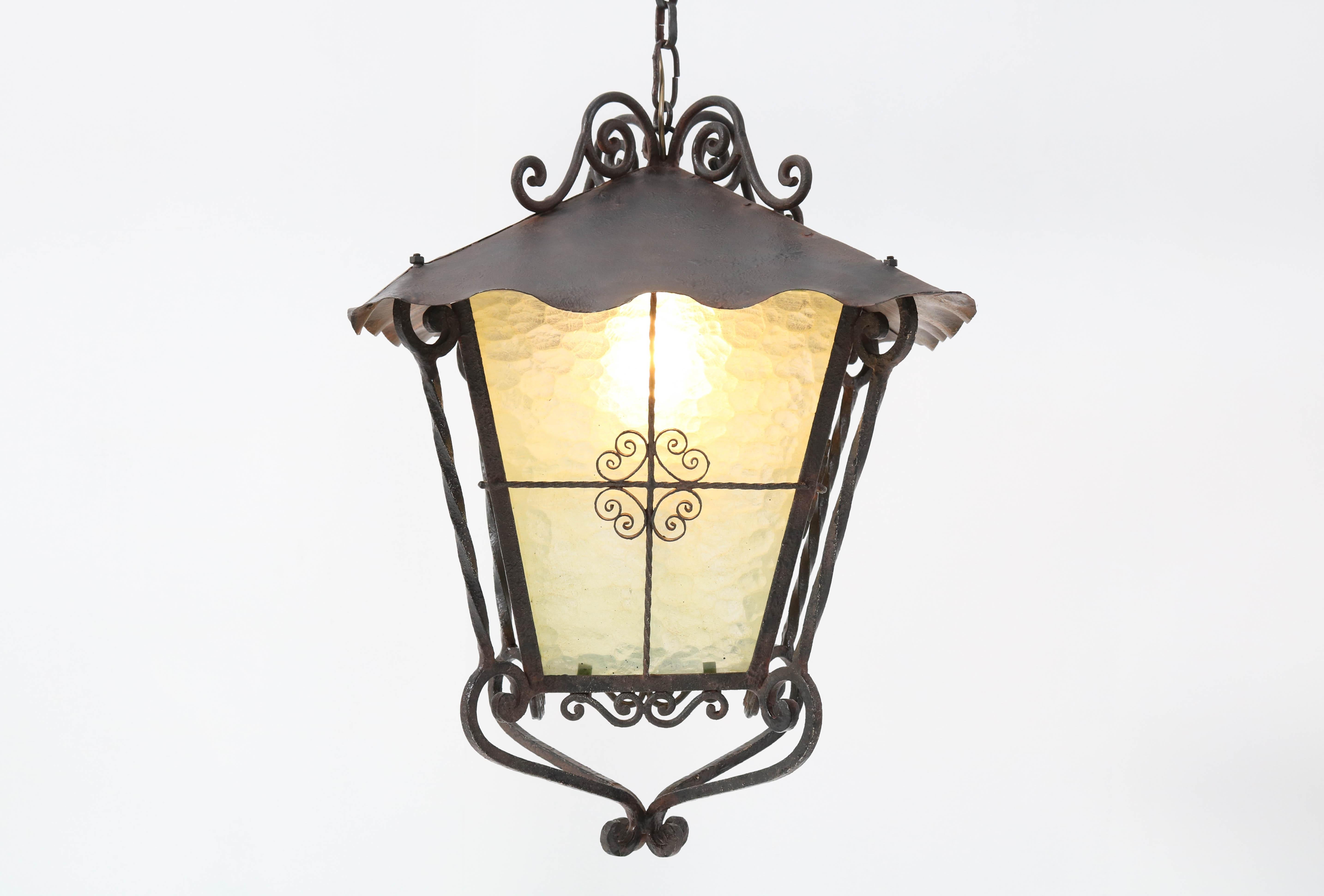 Mid-20th Century Large French Provincial Wrought Iron Lantern, 1950s For Sale