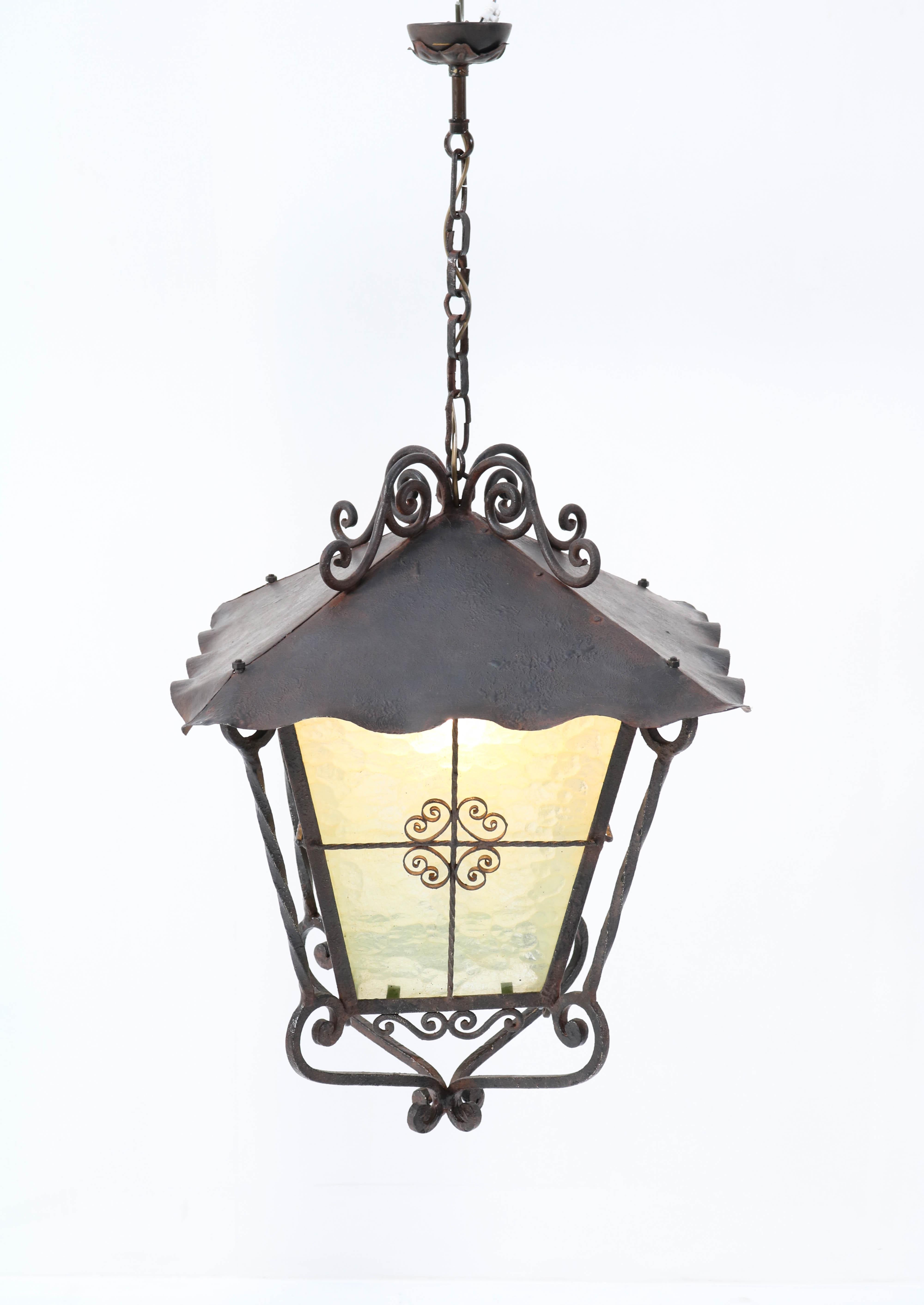 Large French Provincial Wrought Iron Lantern, 1950s For Sale 1