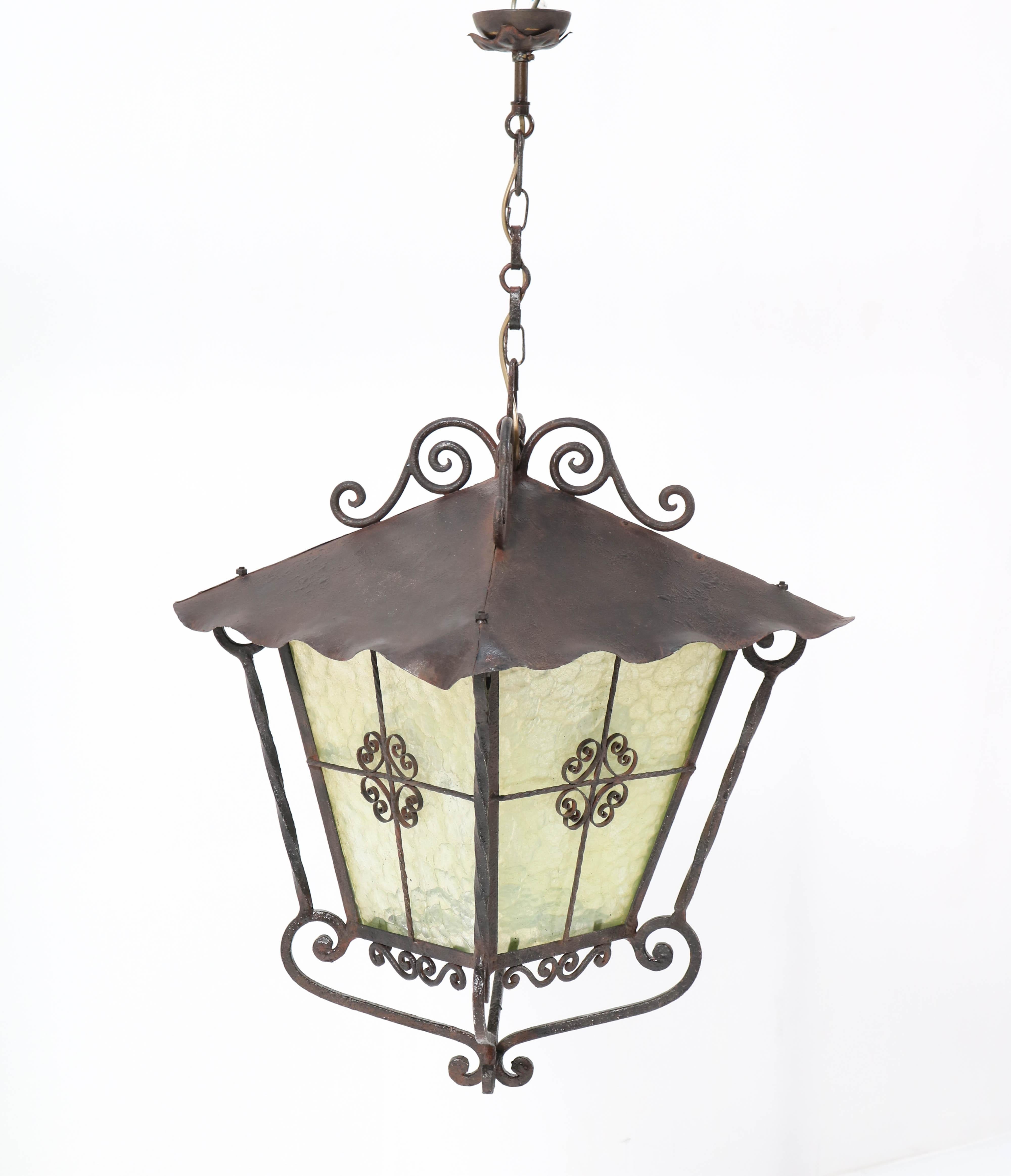 Large French Provincial Wrought Iron Lantern, 1950s For Sale 2