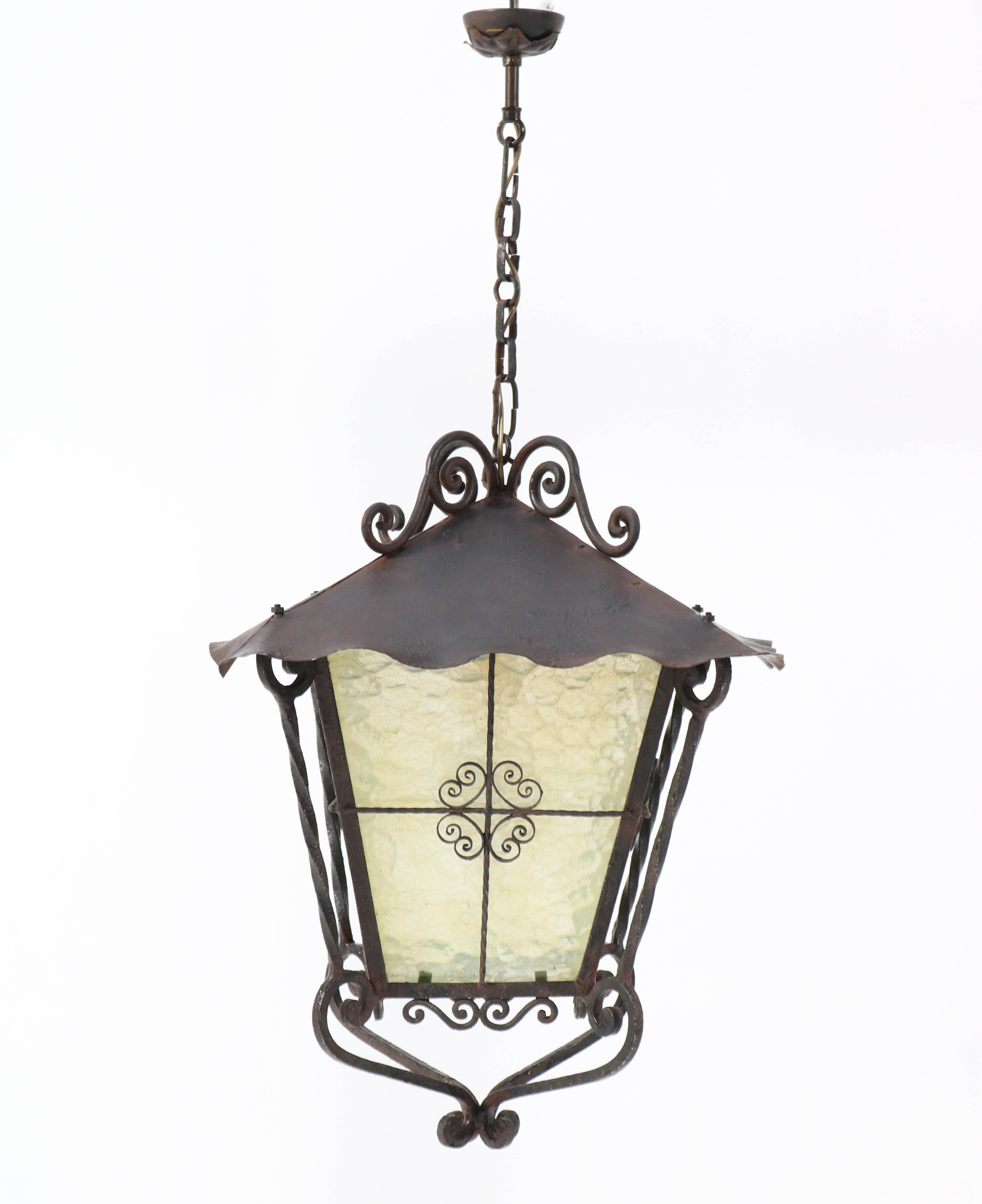 Large French Provincial Wrought Iron Lantern, 1950s For Sale 3